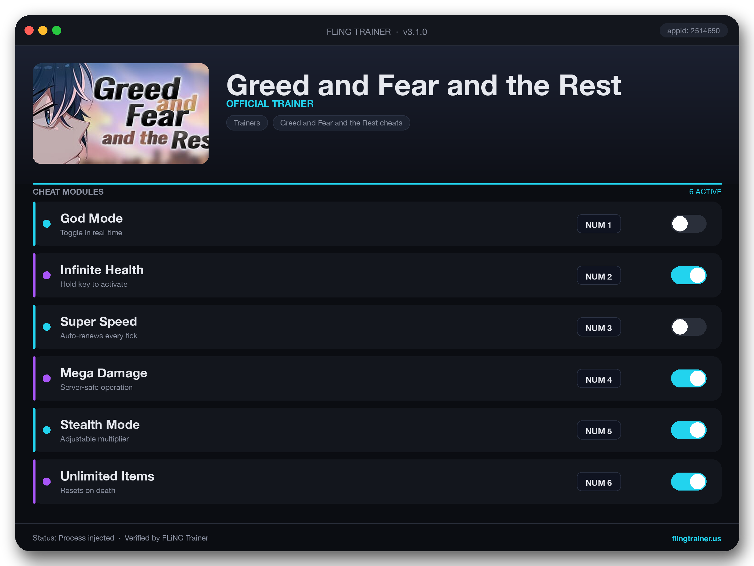 Greed and Fear and the Rest Trainer interface