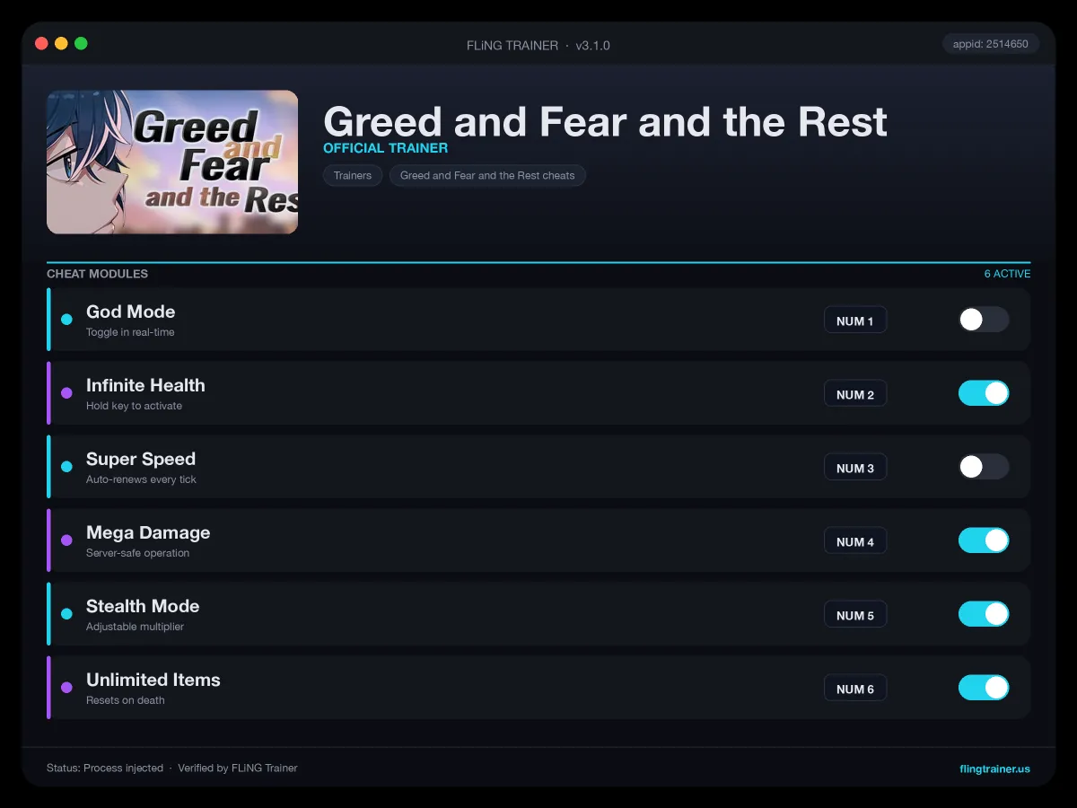 Greed and Fear and the Rest Trainer interface