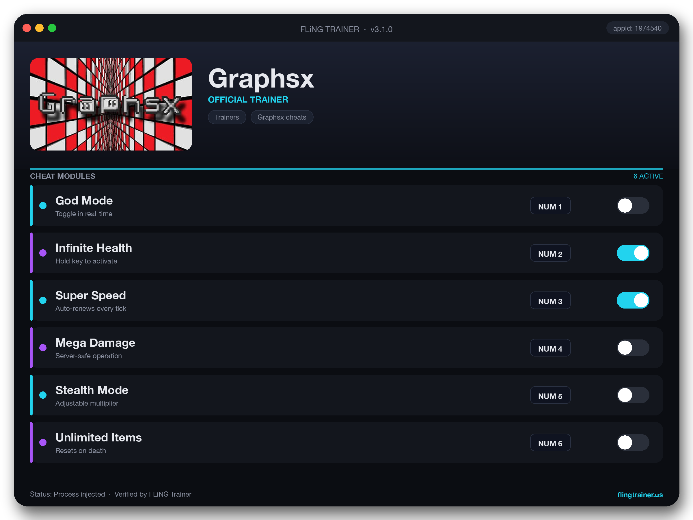Graphsx Trainer interface