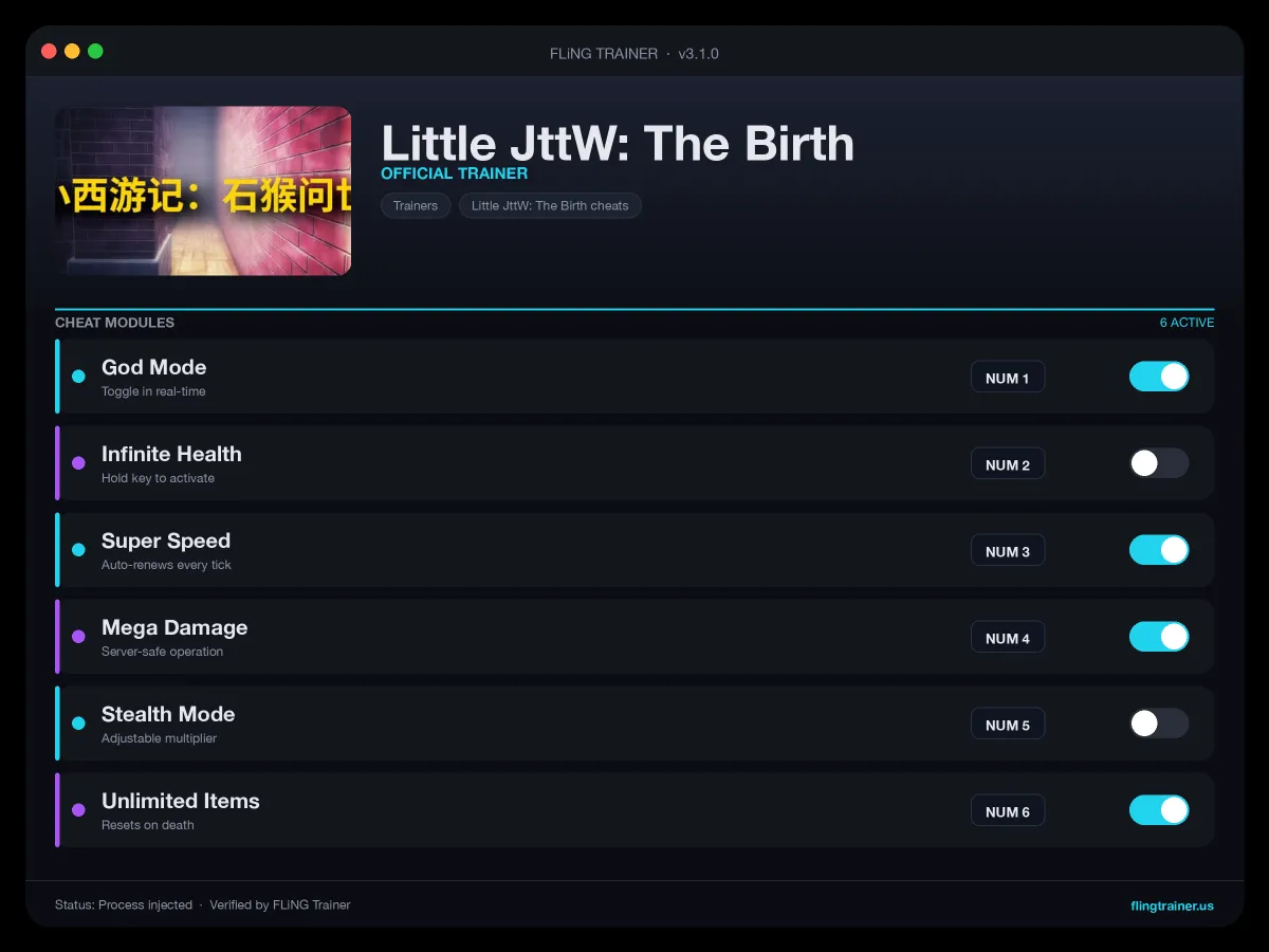 Little JttW: The Birth Trainer interface