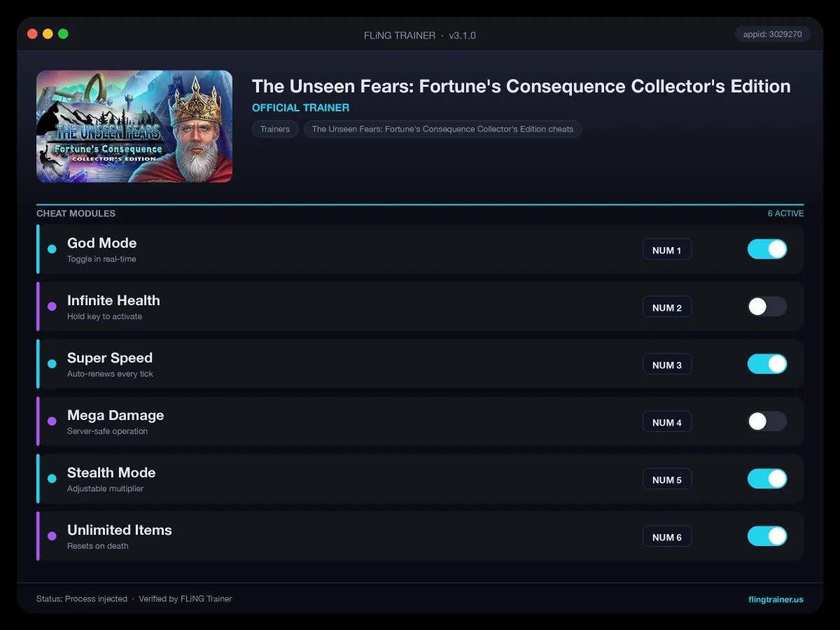 The Unseen Fears: Fortune's Consequence Collector's Edition Trainer interface