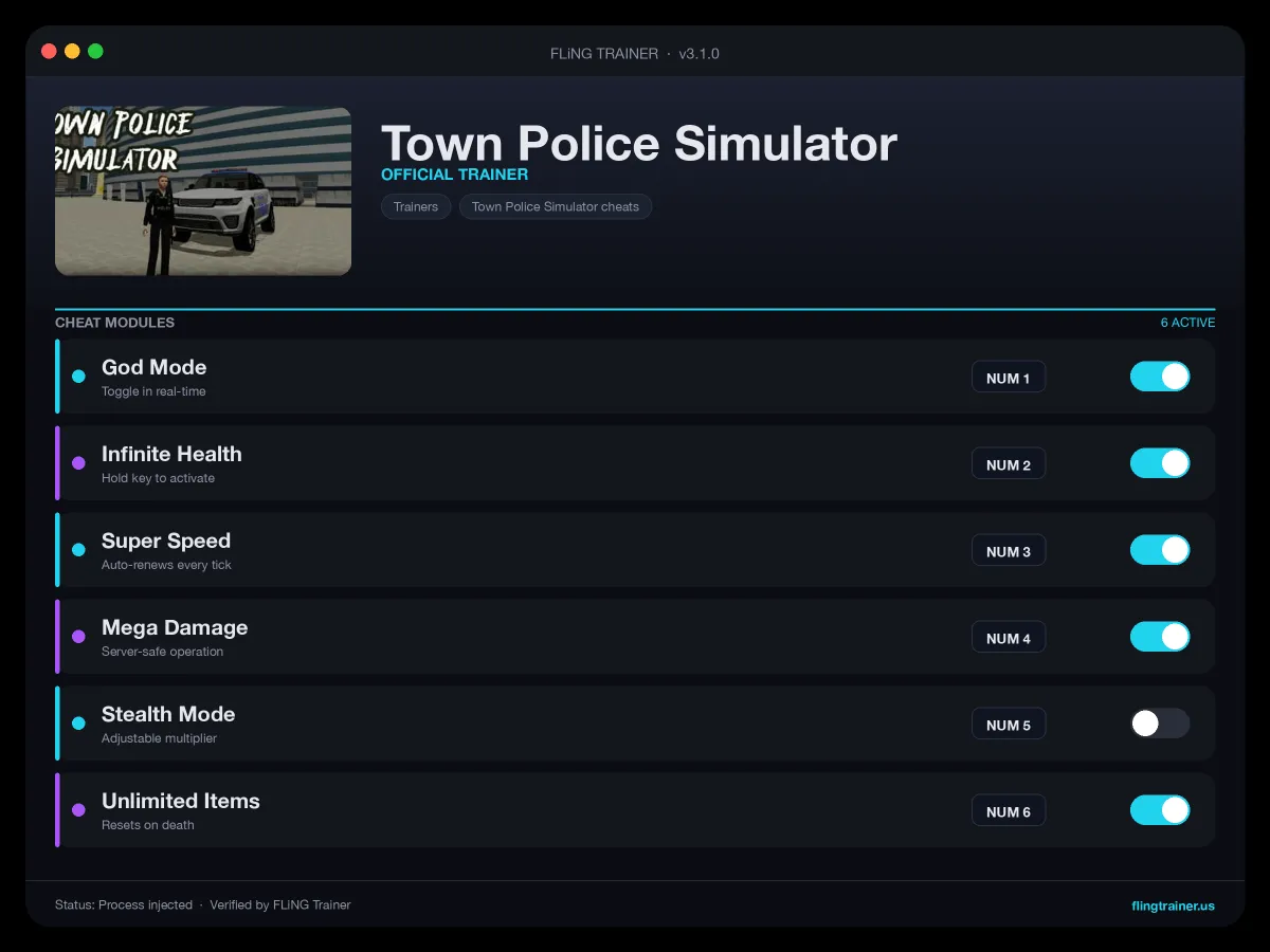 Town Police Simulator Trainer interface