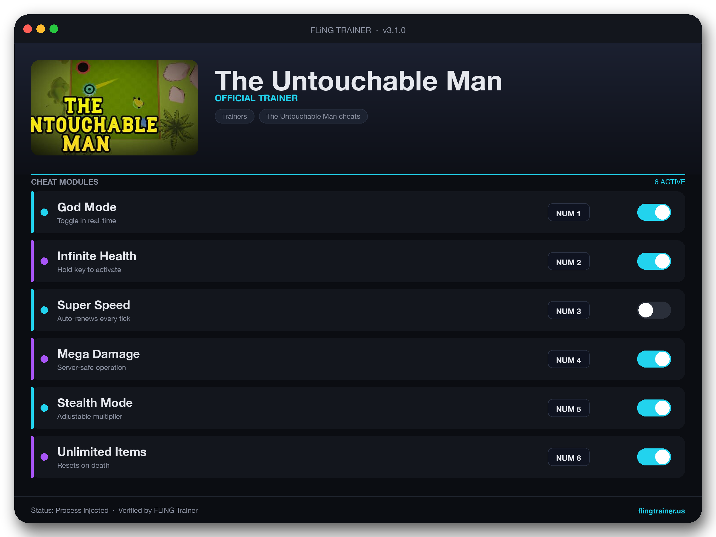 The Untouchable Man Trainer interface