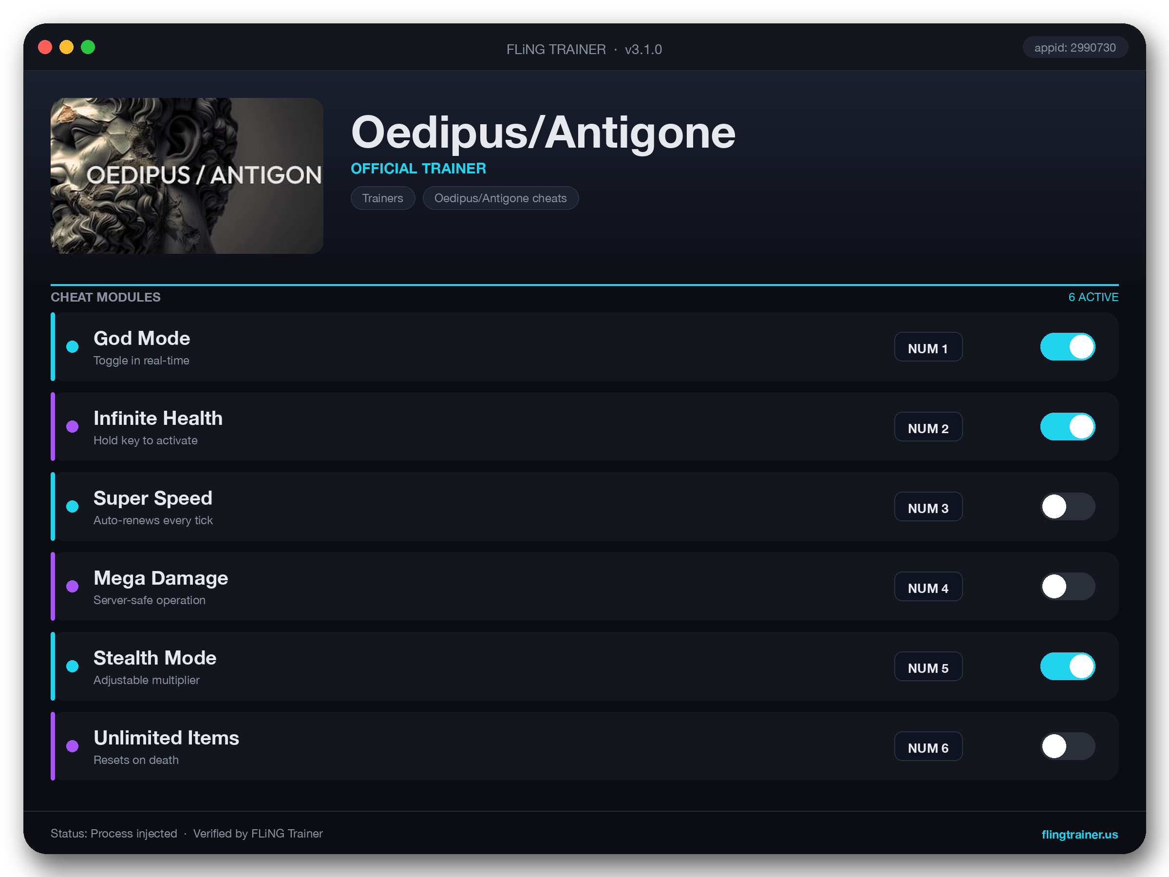 Oedipus/Antigone Trainer interface