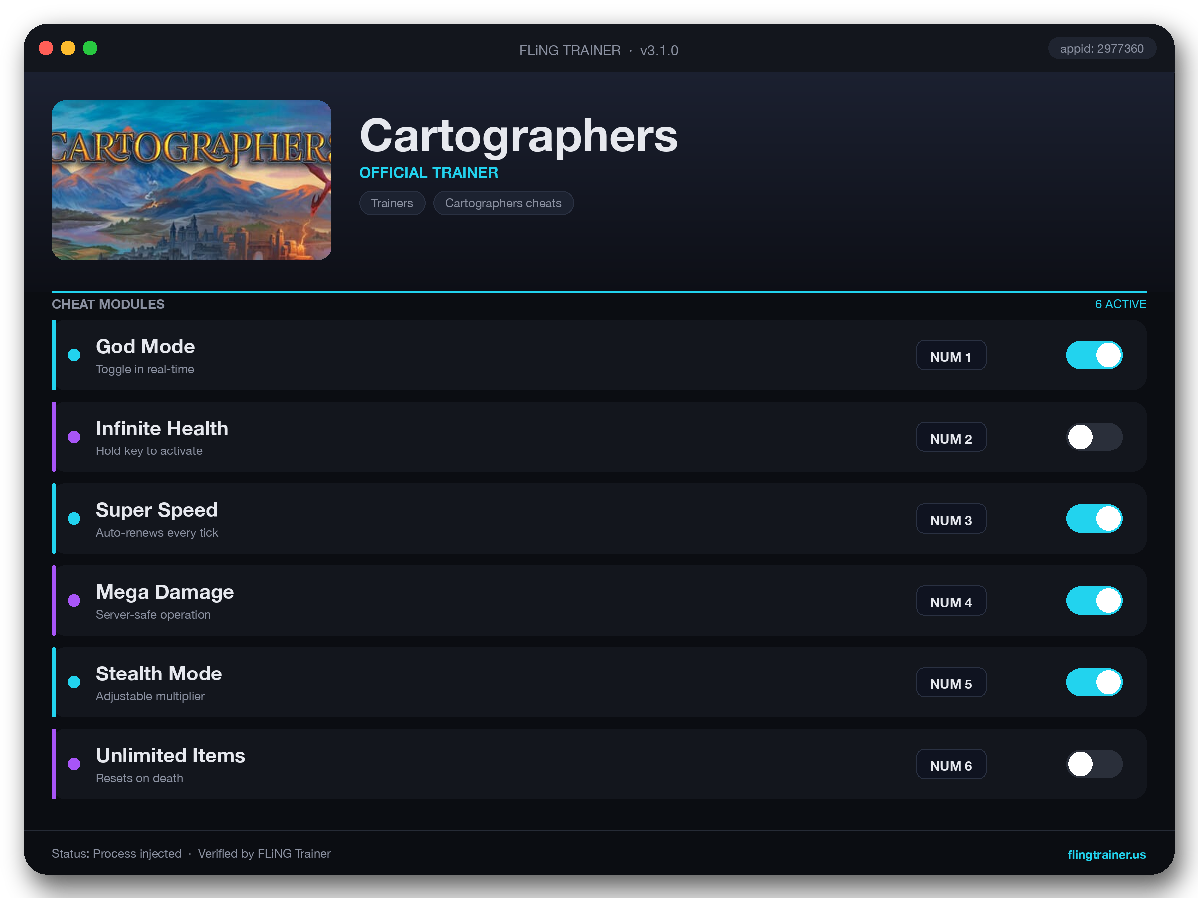 Cartographers Trainer interface
