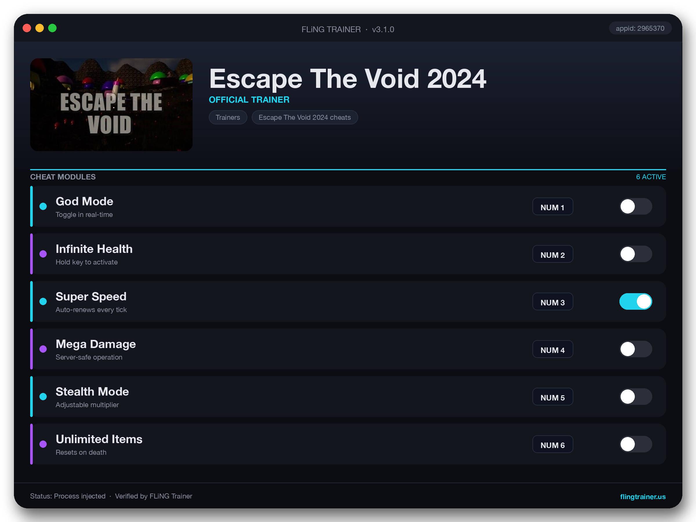 Escape The Void 2024 Trainer interface