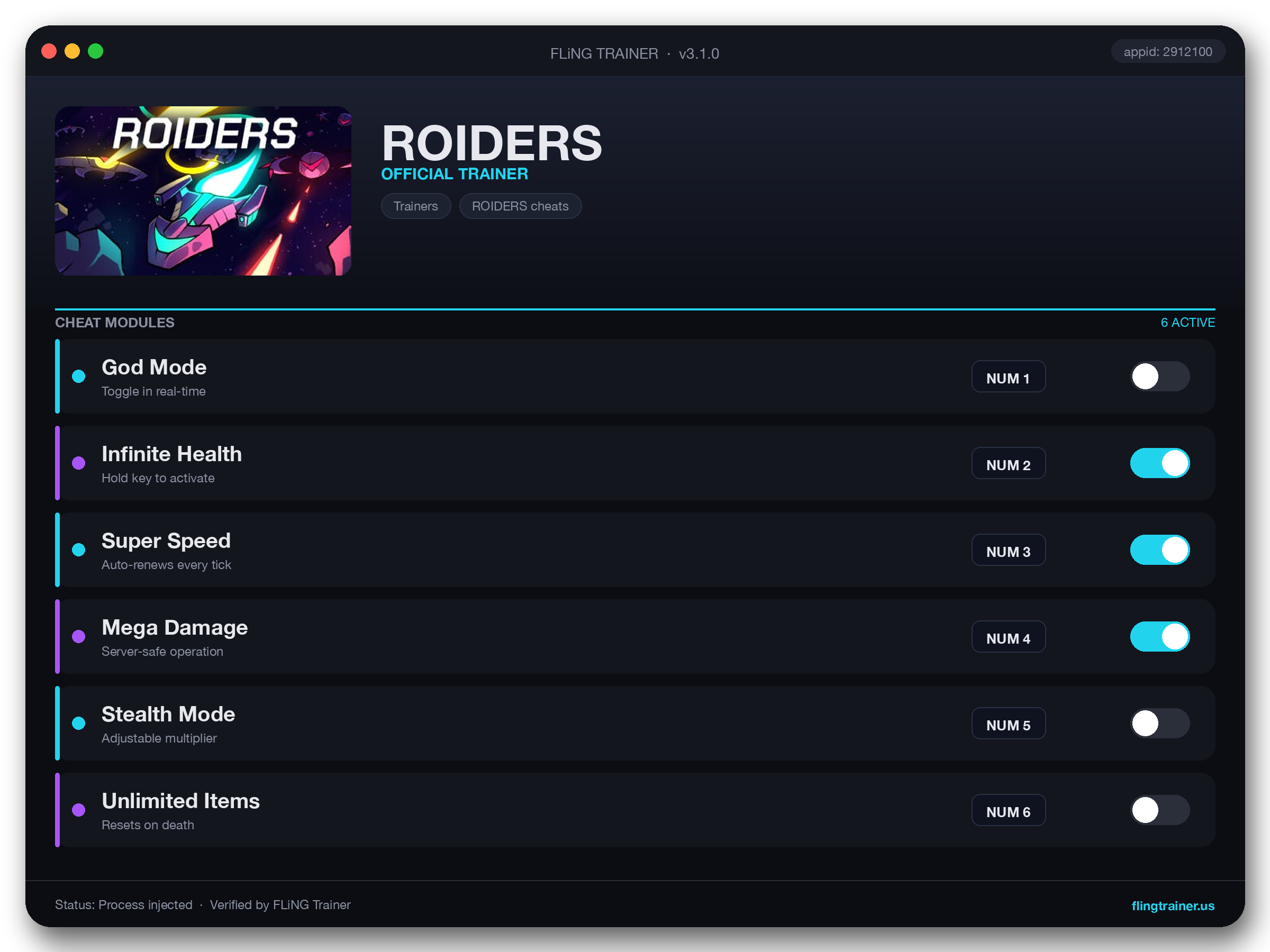 ROIDERS Trainer interface