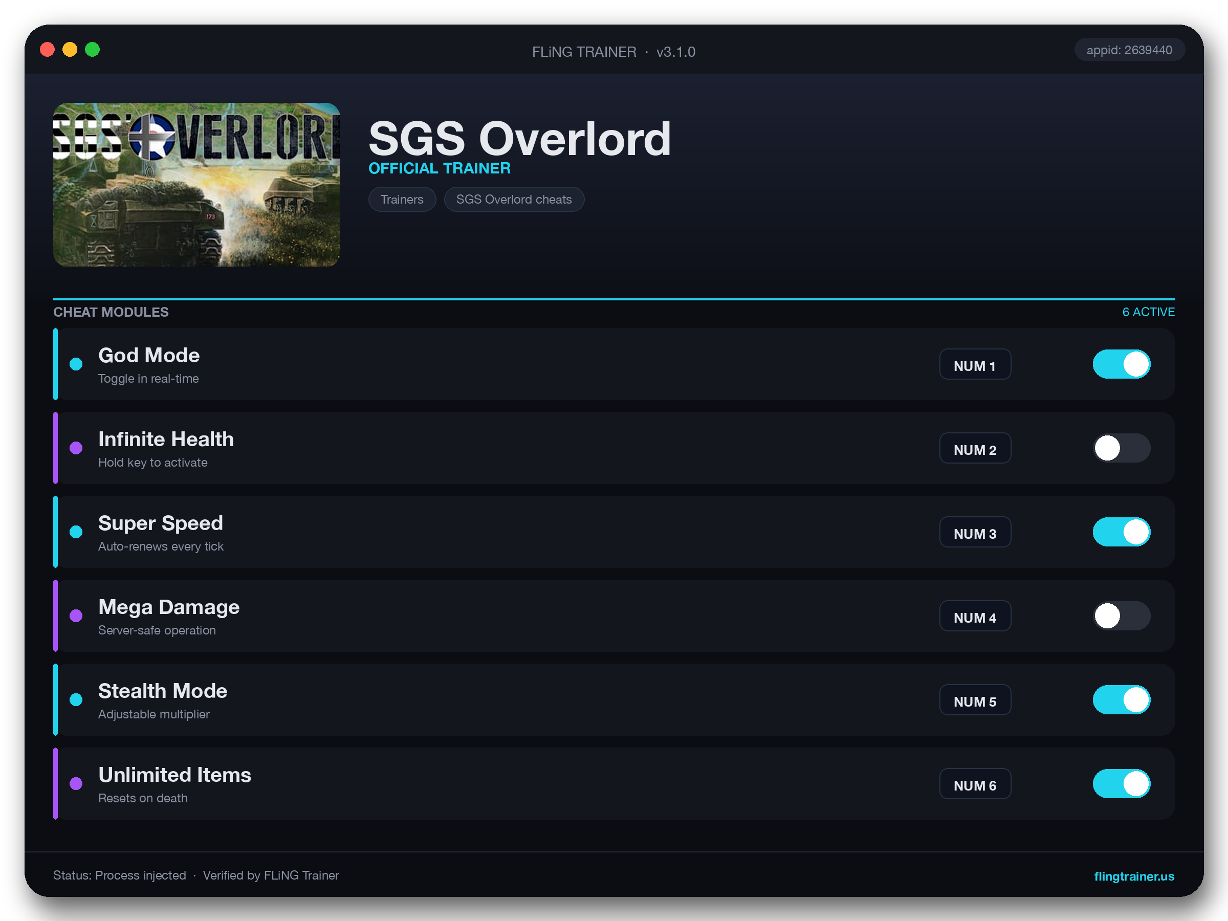 SGS Overlord Trainer interface
