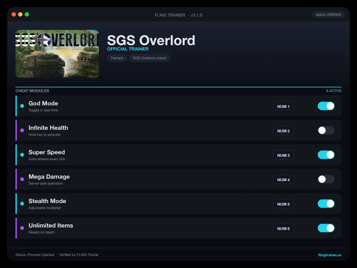 SGS Overlord Trainer interface