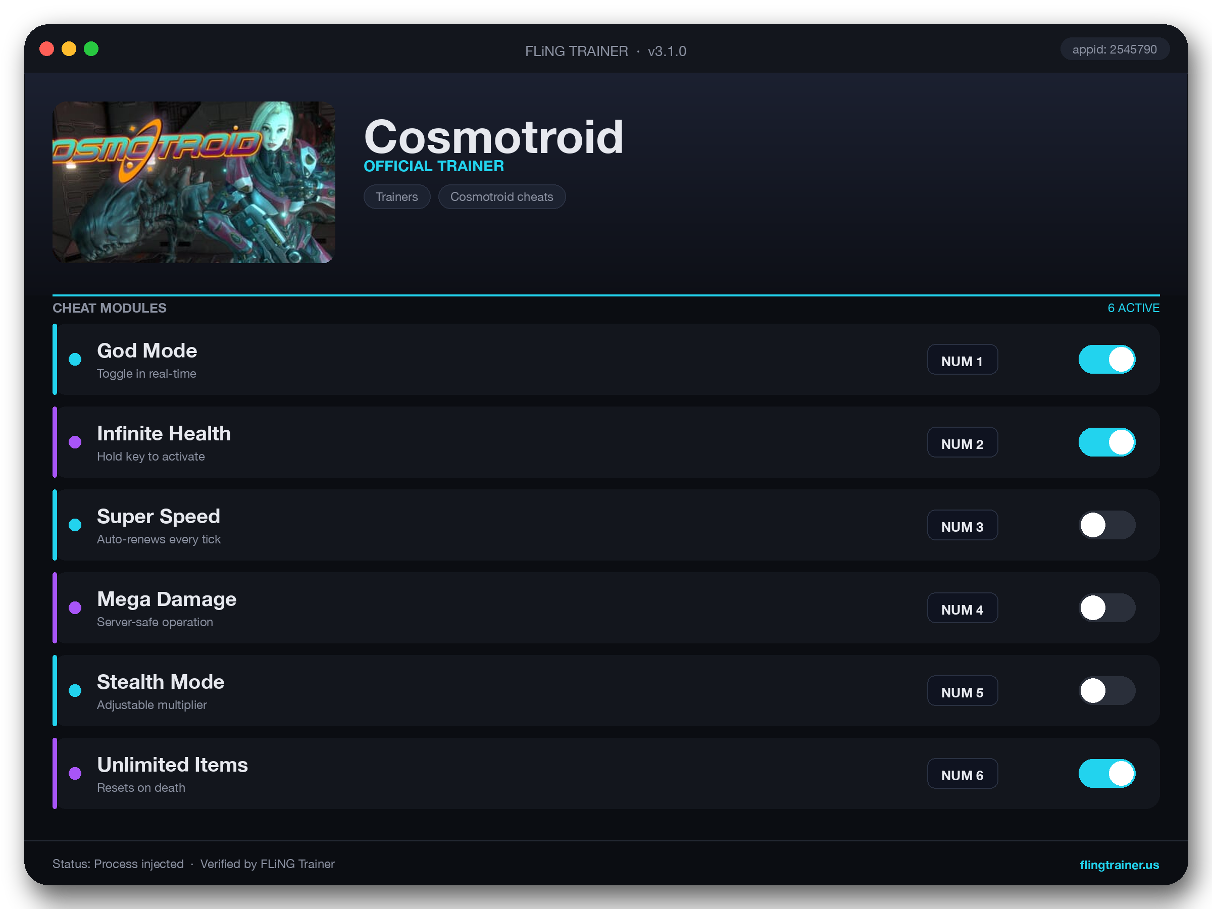 Cosmotroid Trainer interface