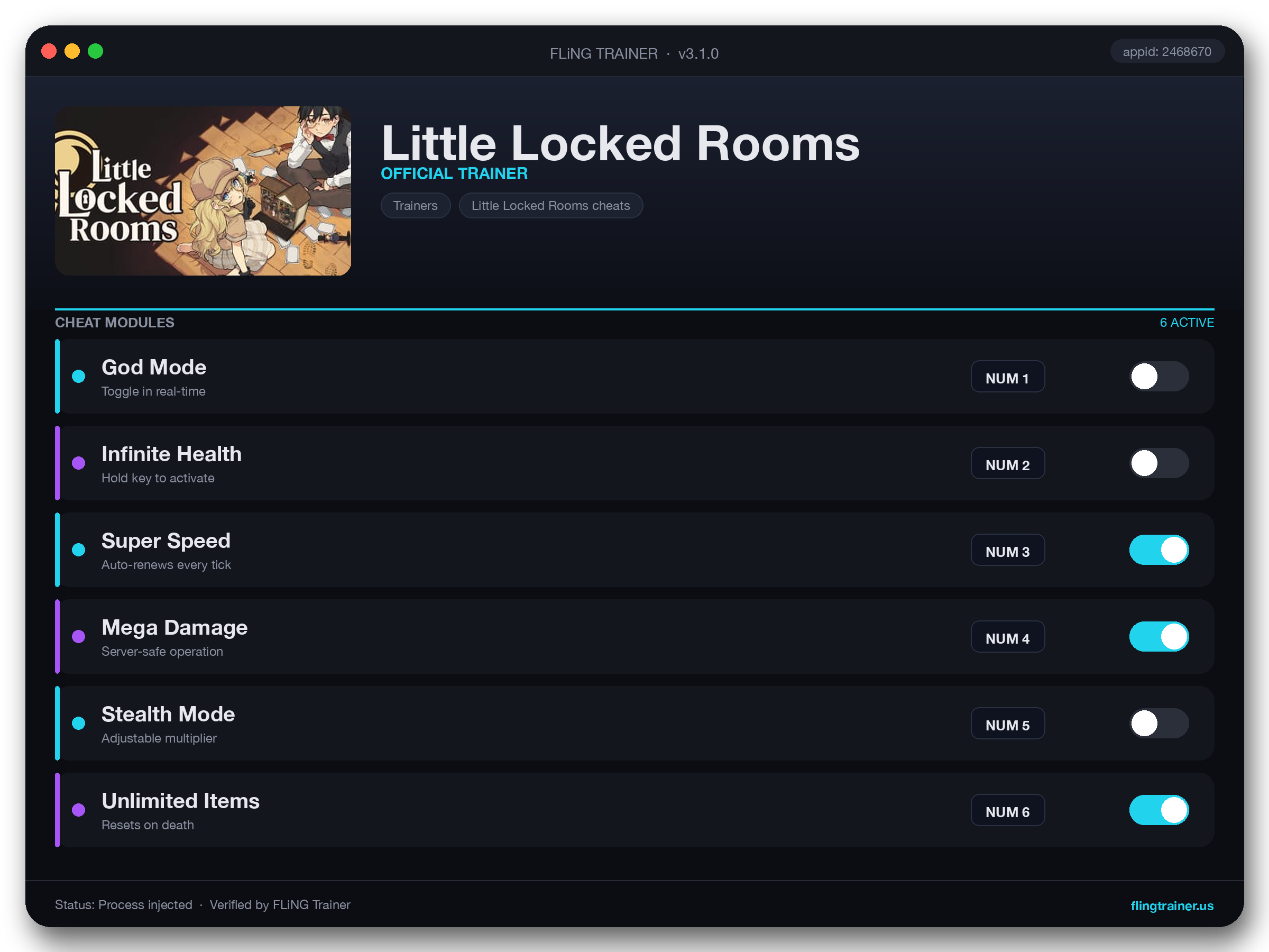 Little Locked Rooms Trainer interface