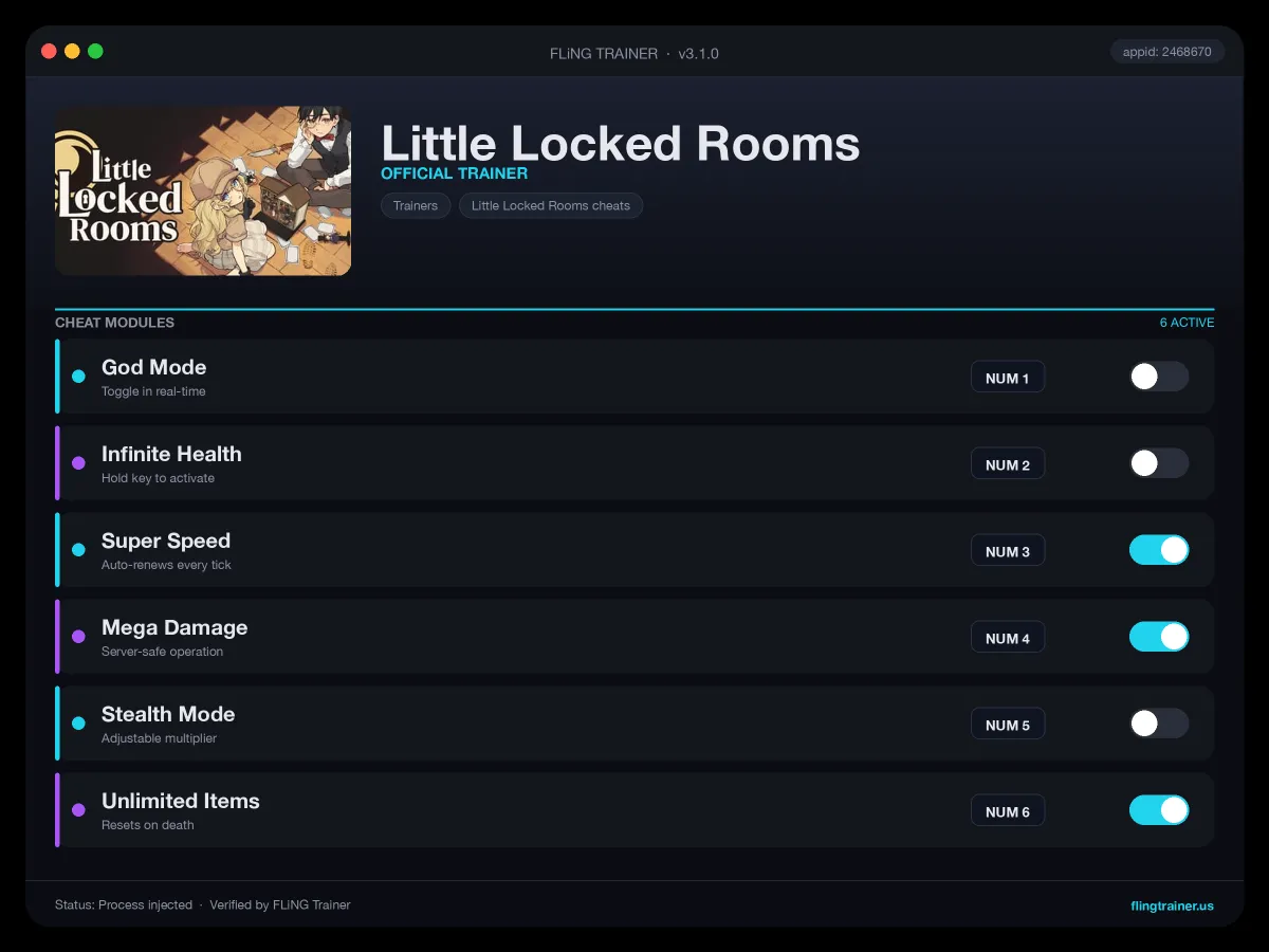 Little Locked Rooms Trainer interface