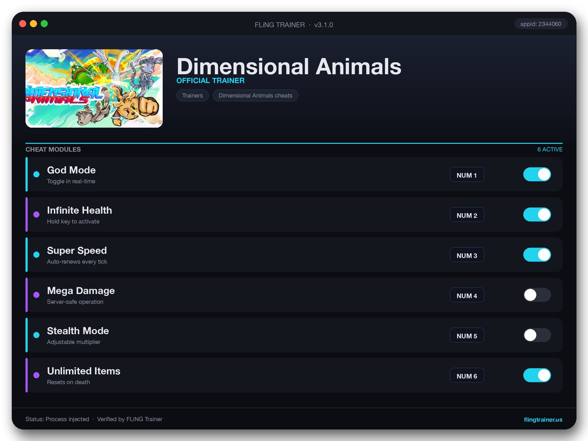 Dimensional Animals Trainer interface
