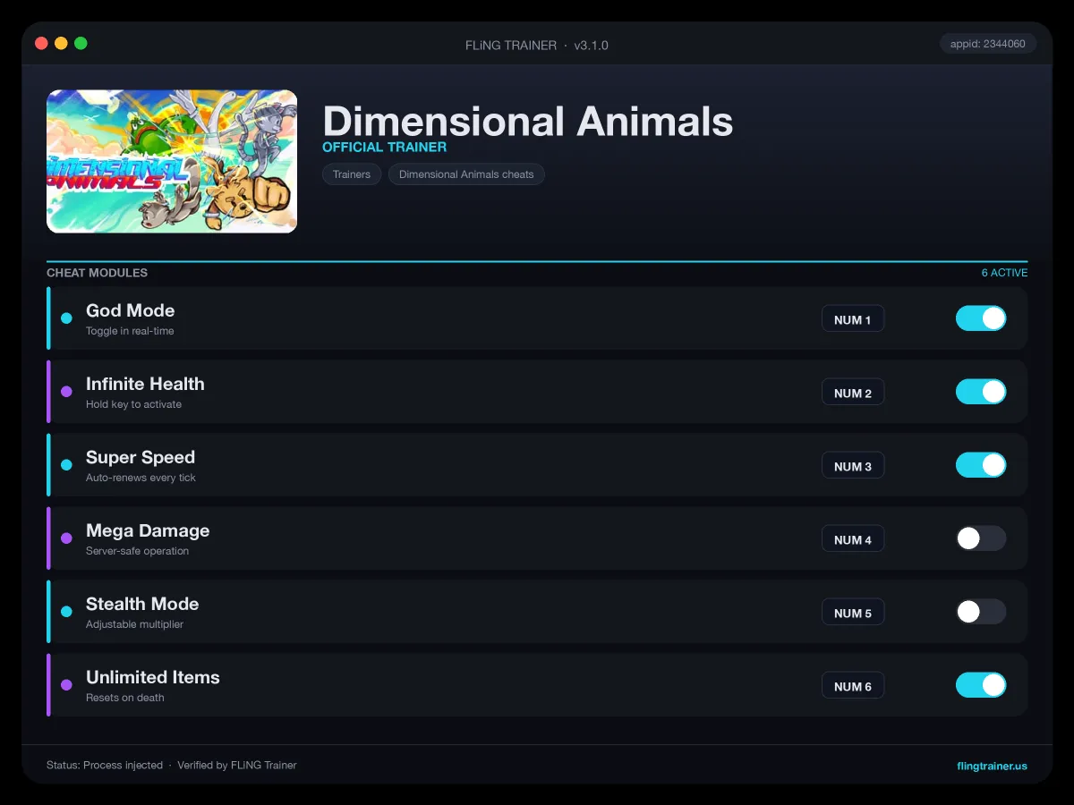 Dimensional Animals Trainer interface