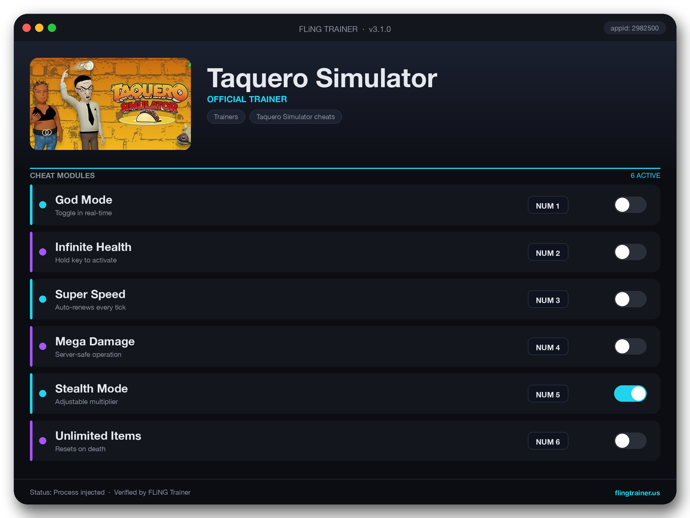 Taquero Simulator Trainer interface