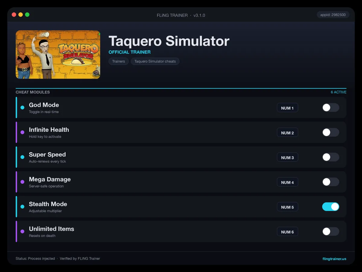 Taquero Simulator Trainer interface