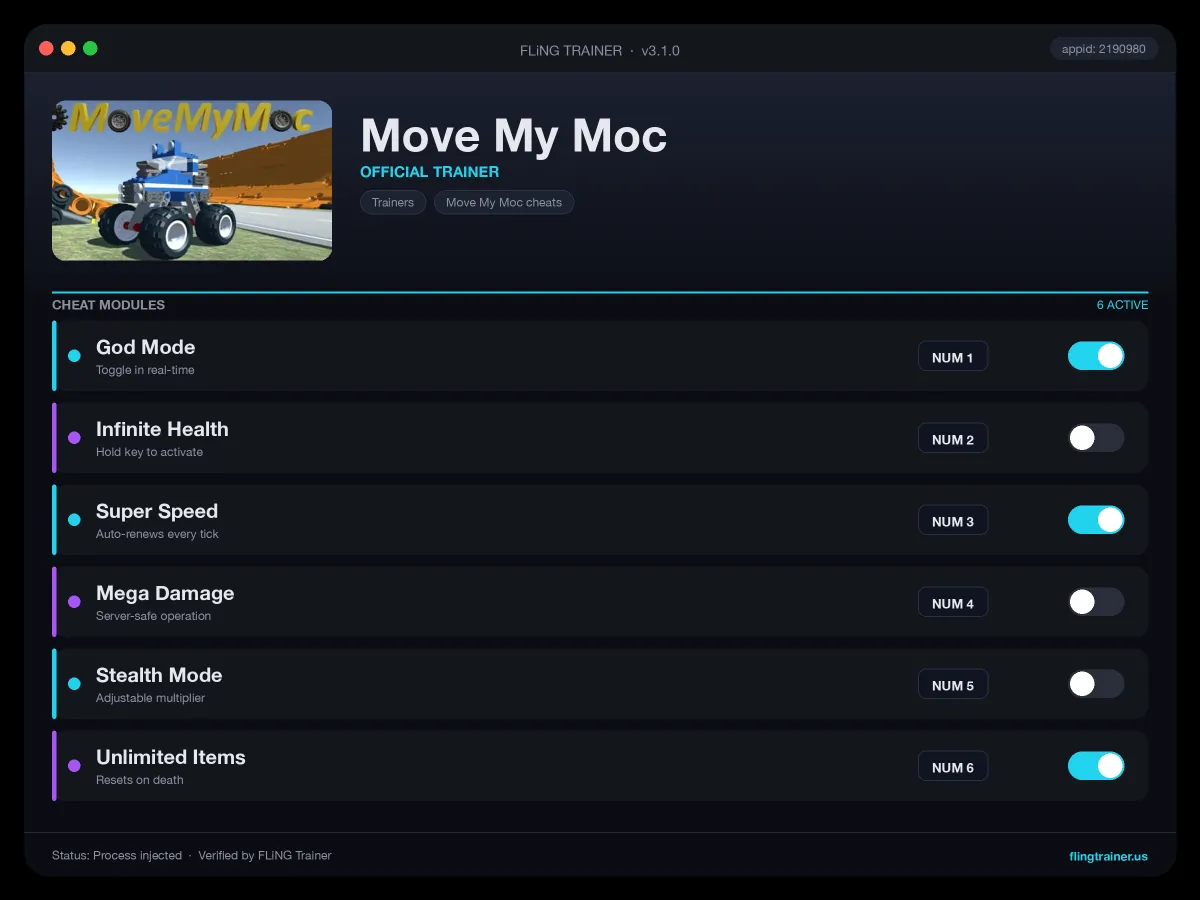 Move My Moc Trainer interface