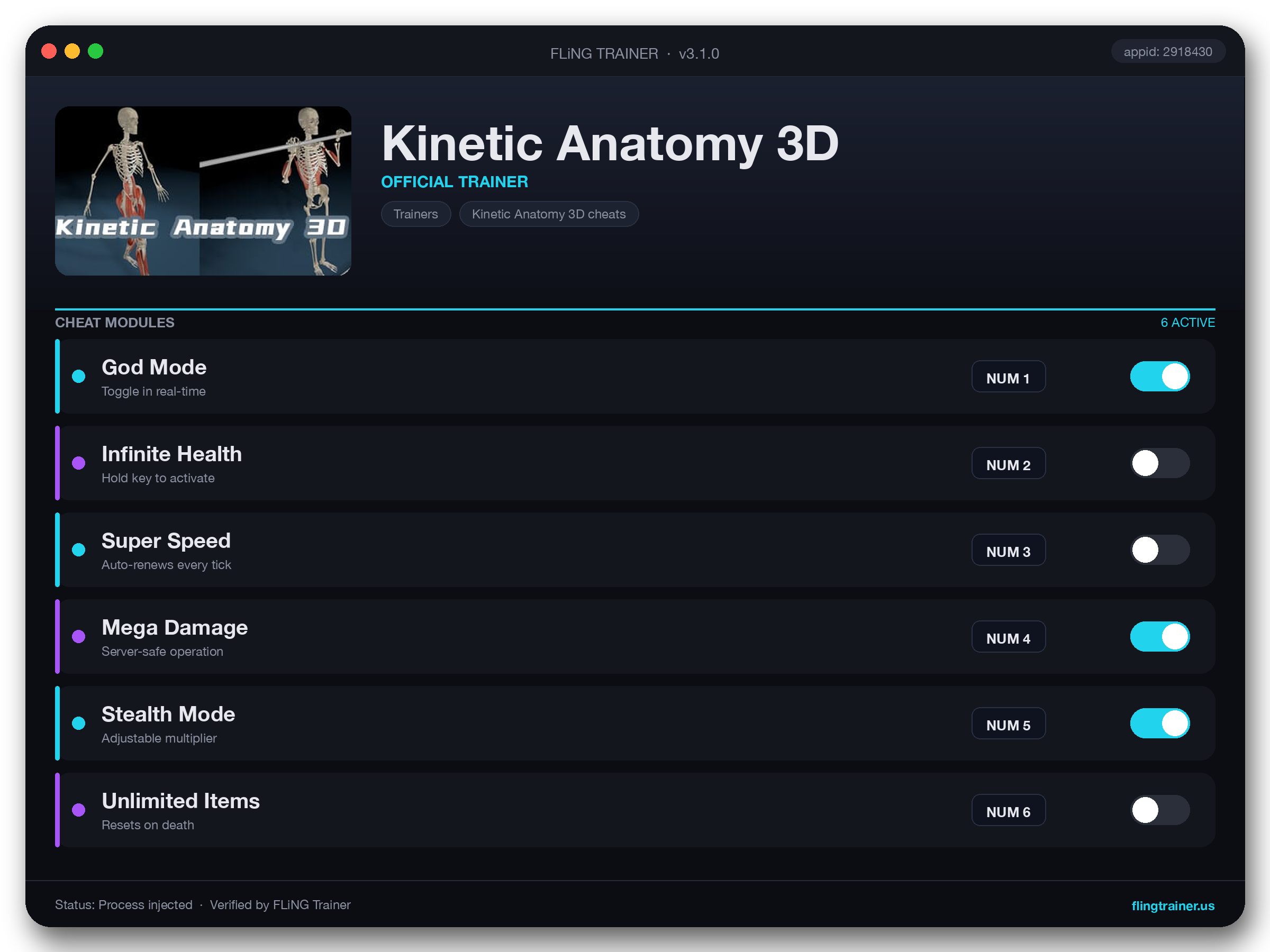 Kinetic Anatomy 3D Trainer interface