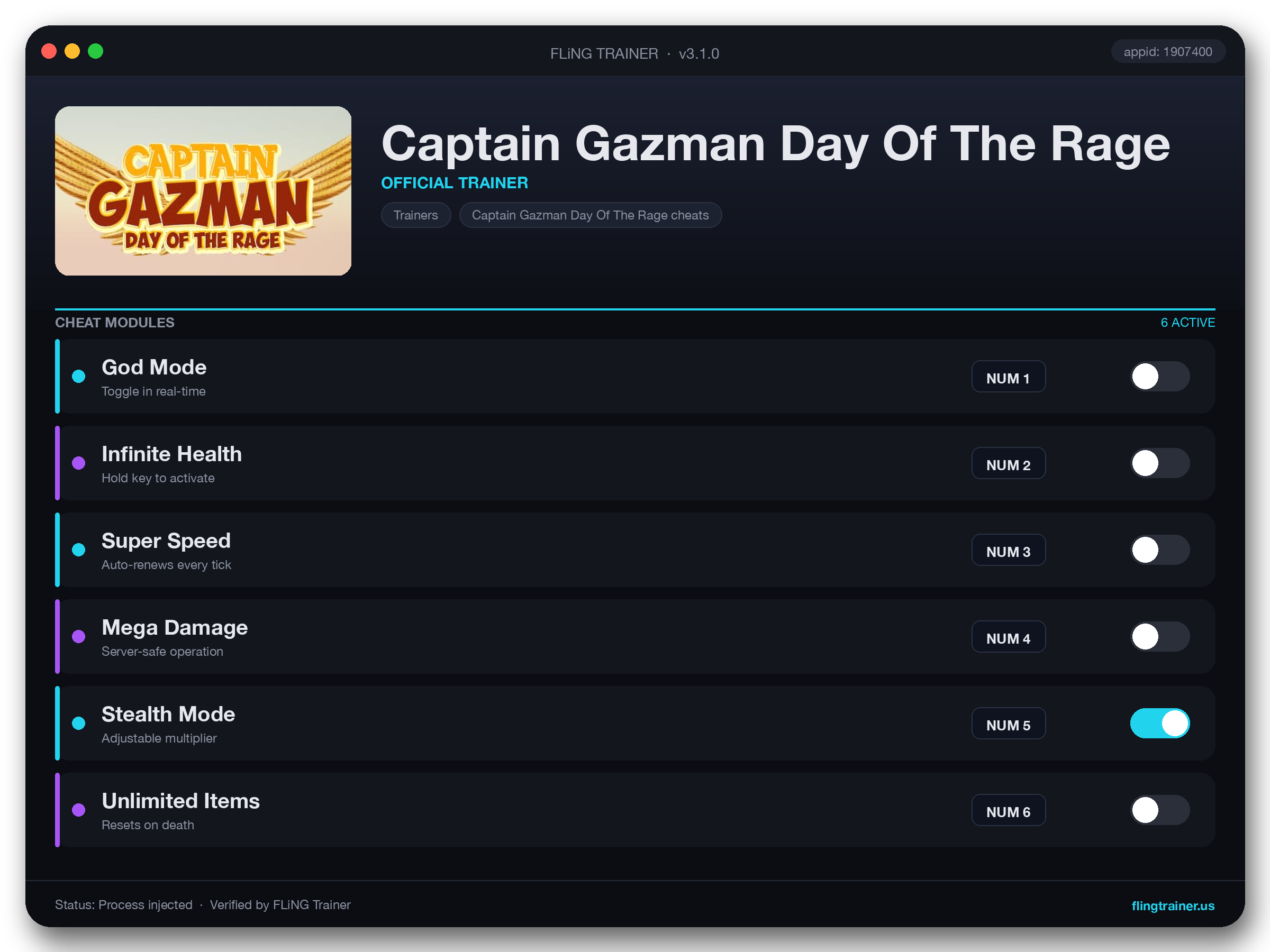 Captain Gazman Day Of The Rage Trainer interface
