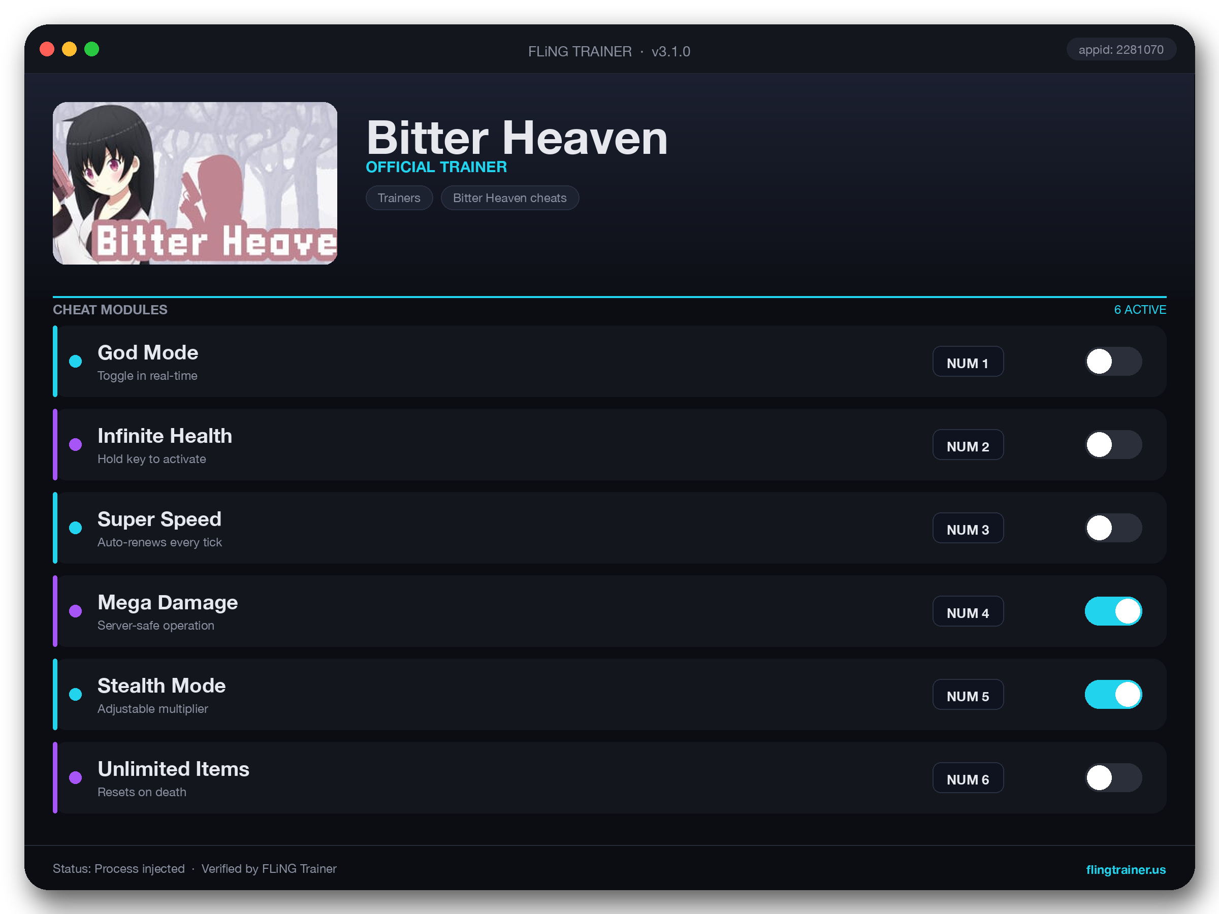 Bitter Heaven Trainer interface