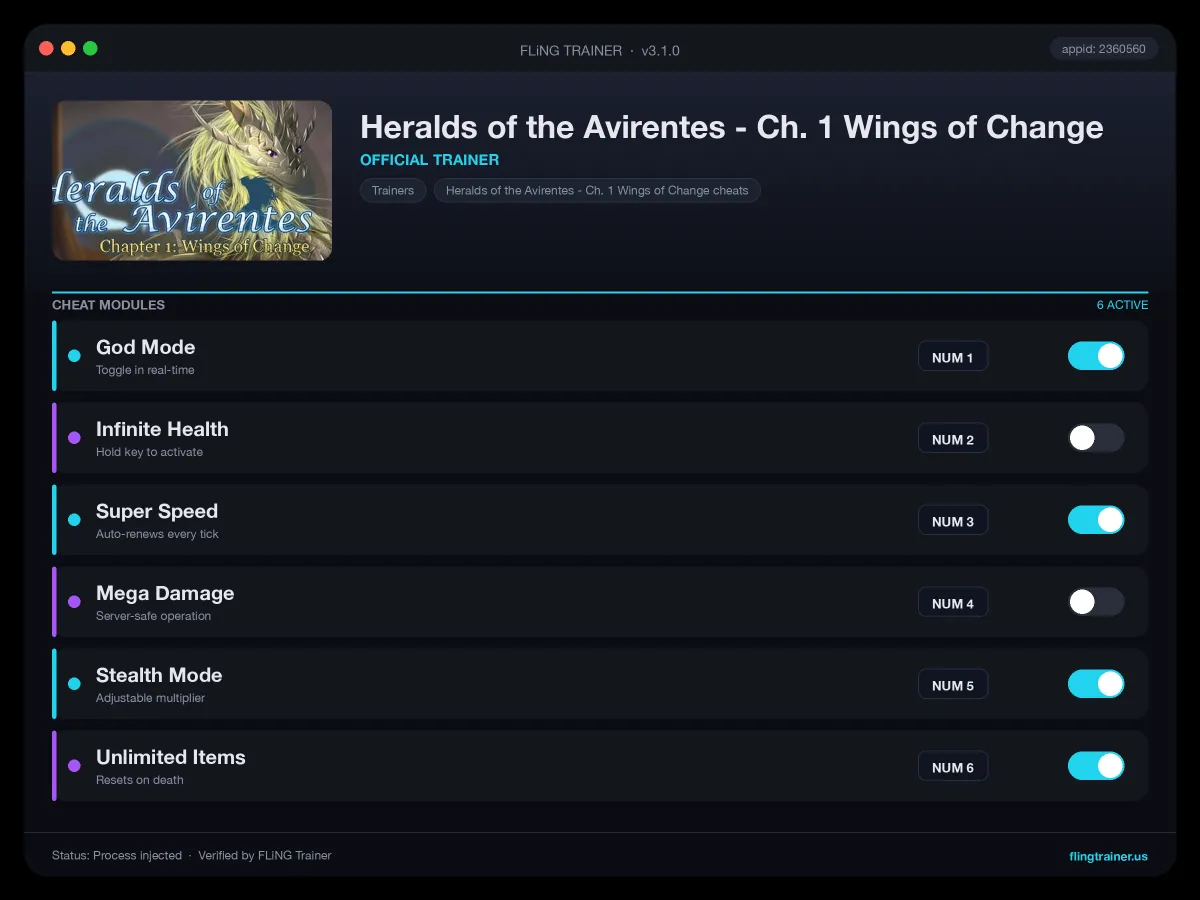 Heralds of the Avirentes - Ch. 1 Wings of Change Trainer interface