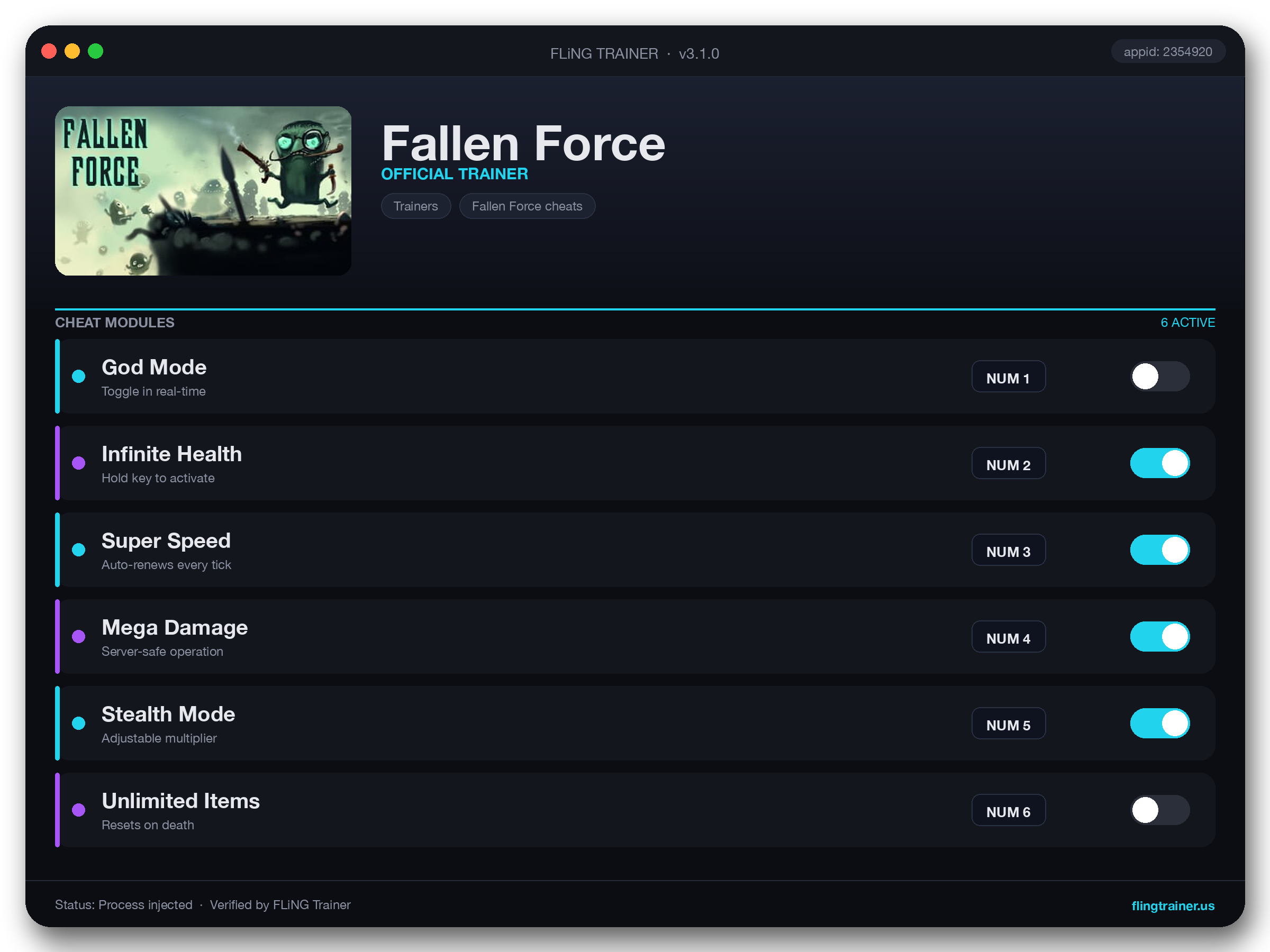 Fallen Force Trainer interface