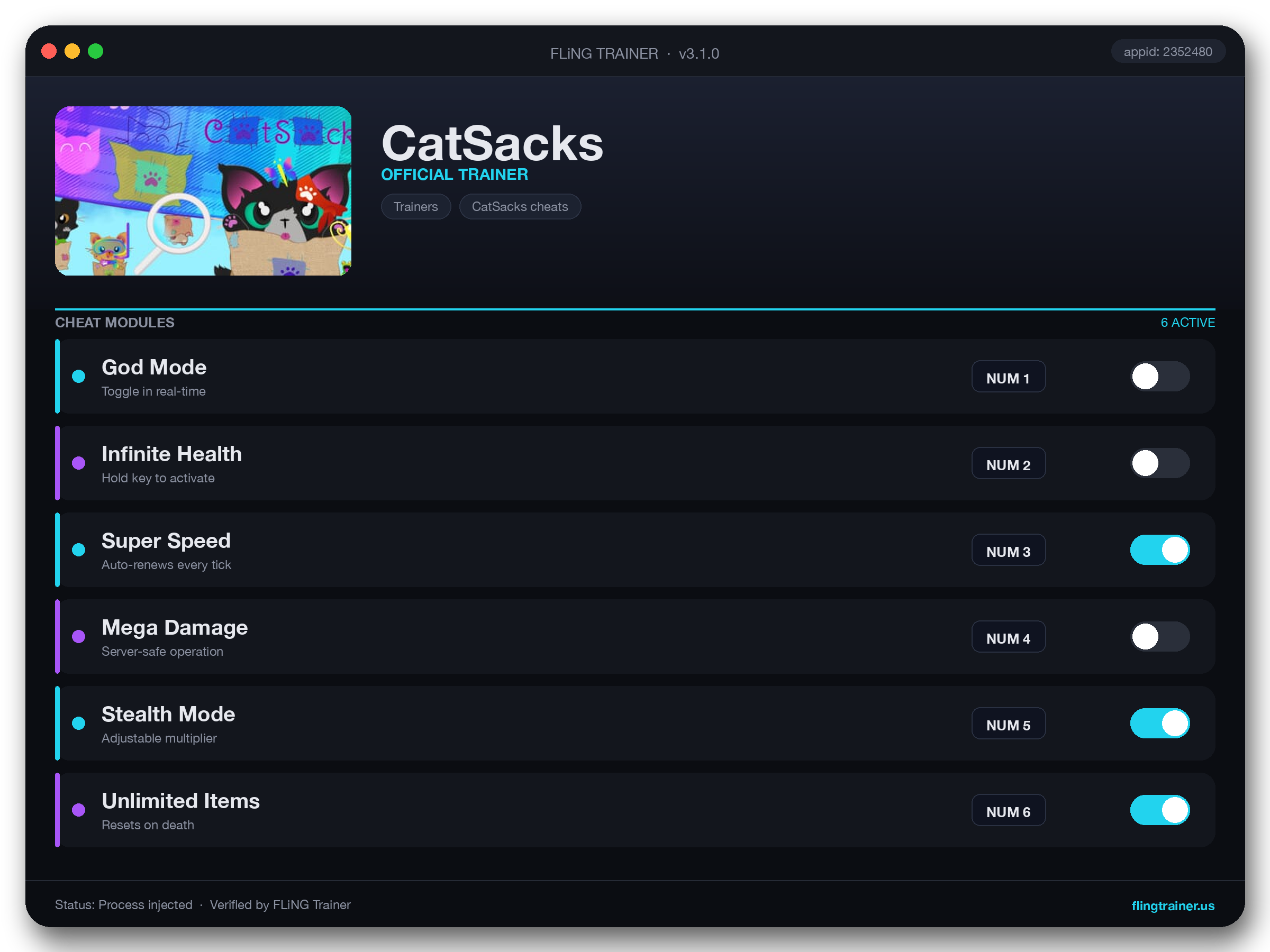 CatSacks Trainer interface