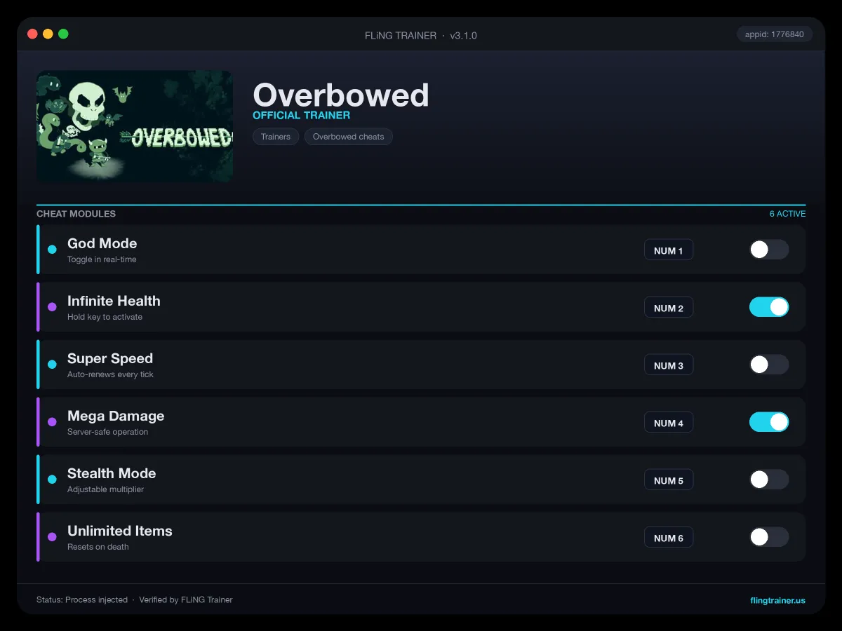 Overbowed Trainer interface