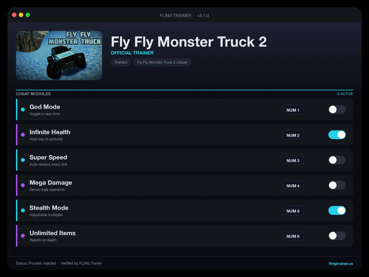 Fly Fly Monster Truck 2 Trainer interface