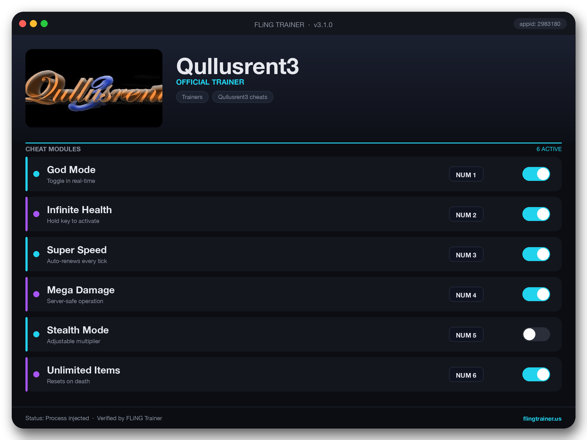 Qullusrent3 Trainer interface