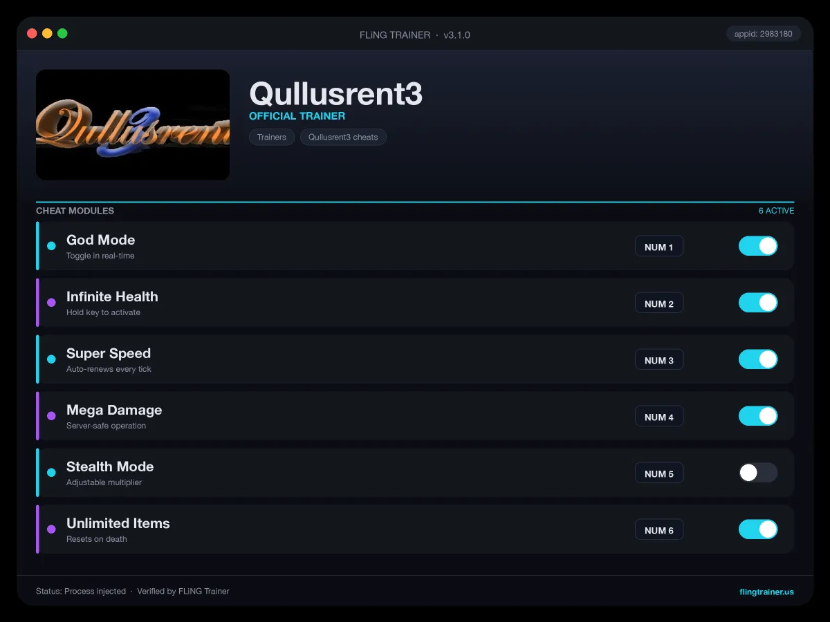 Qullusrent3 Trainer interface