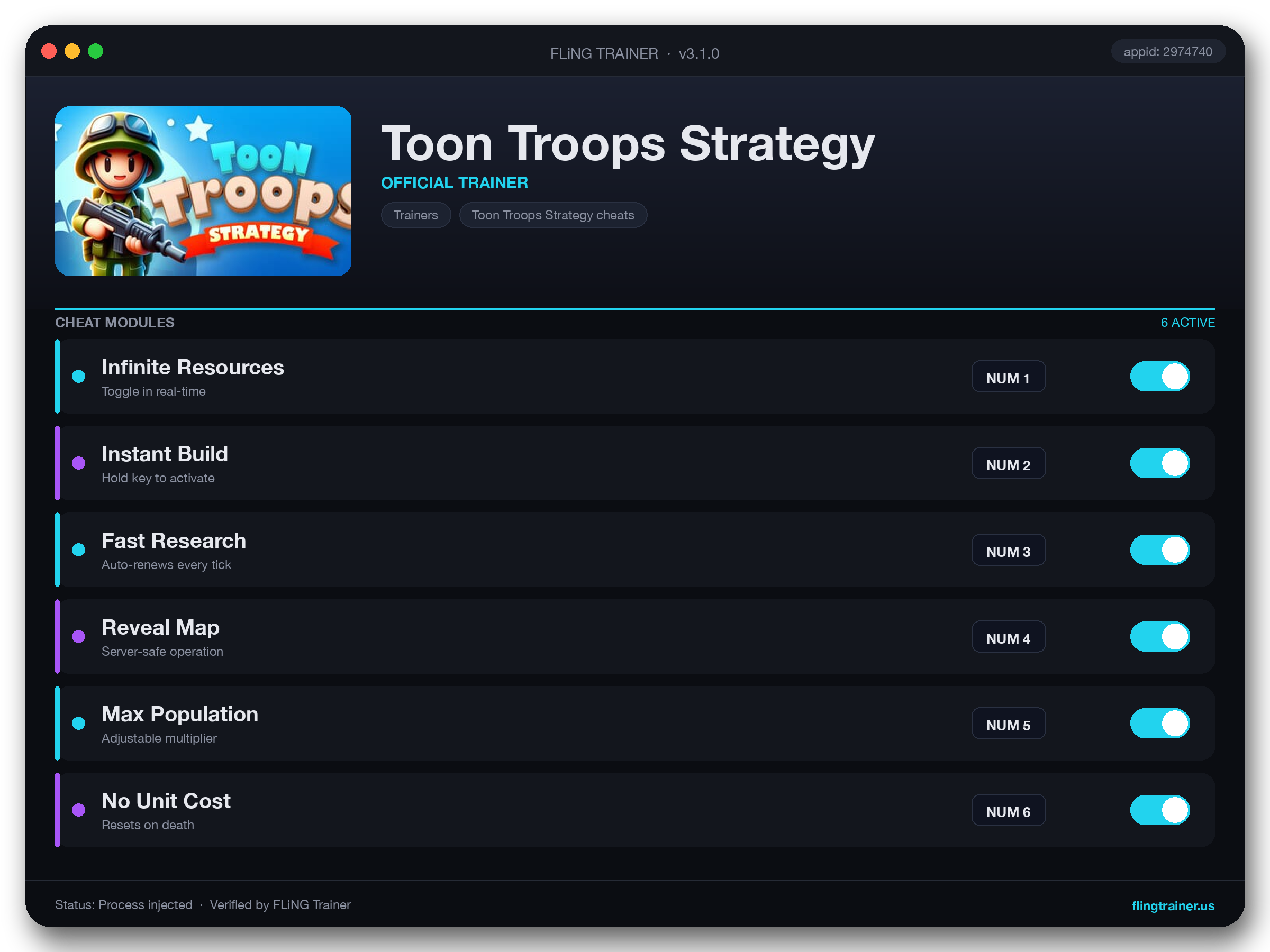 Toon Troops Strategy Trainer interface