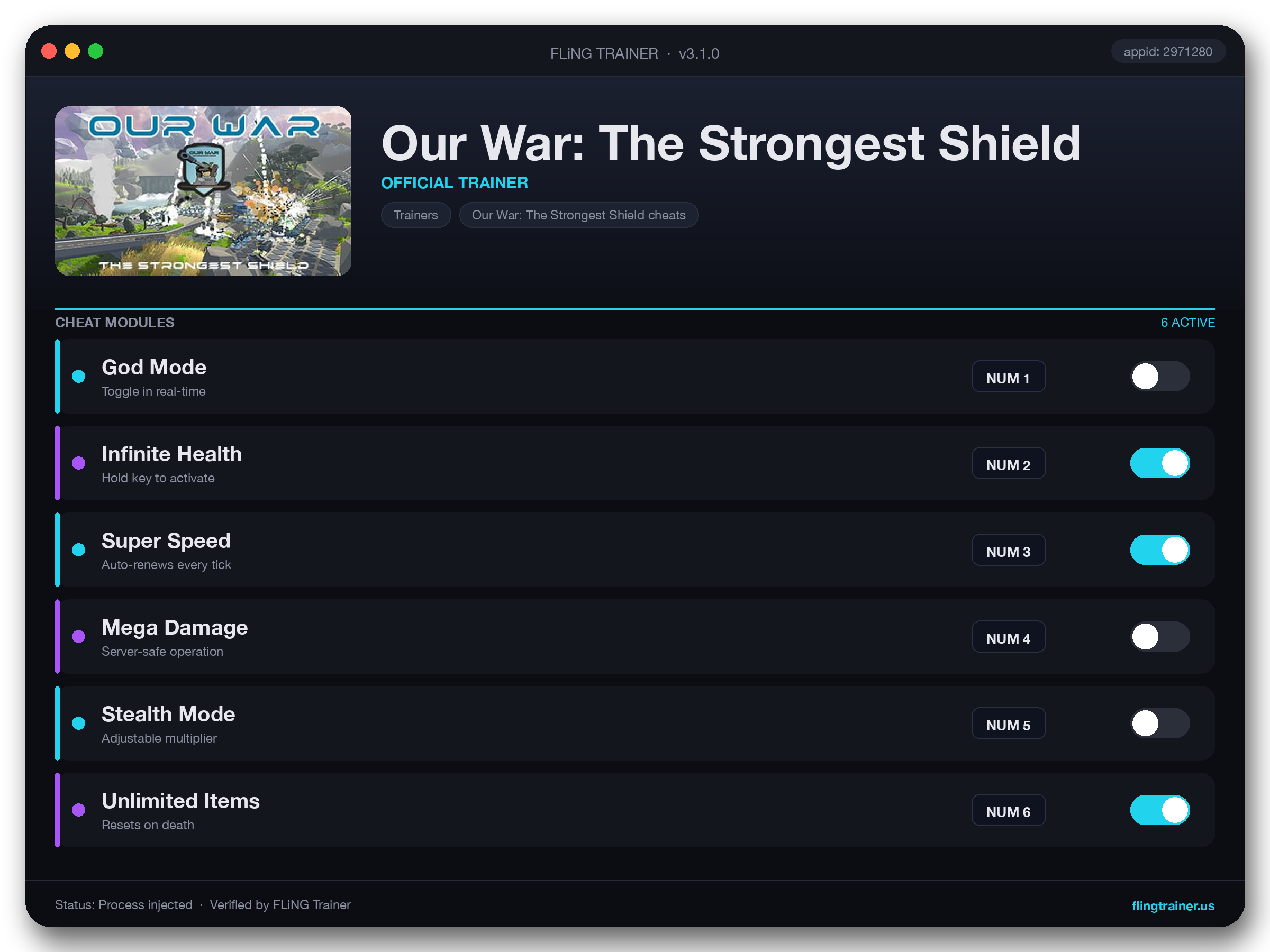 Our War: The Strongest Shield Trainer interface