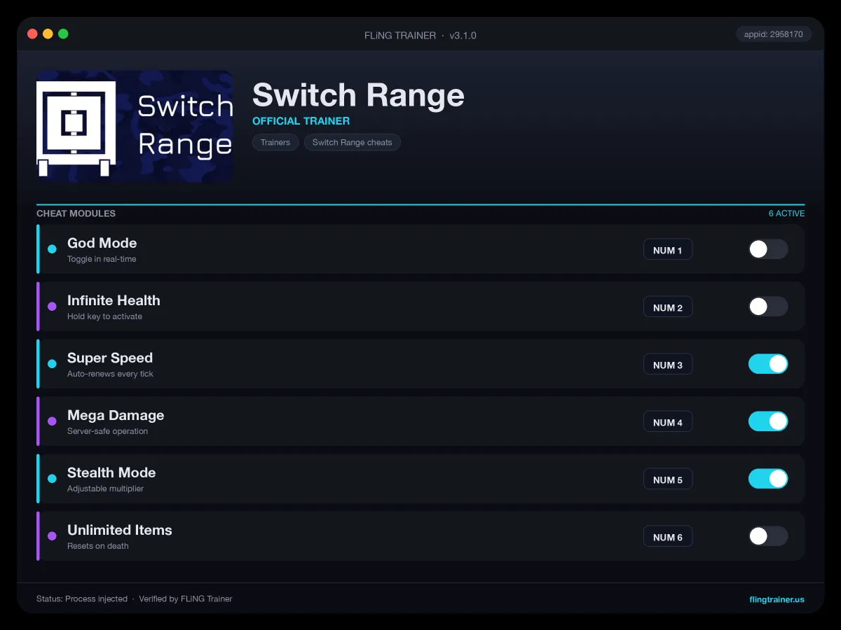 Switch Range Trainer interface