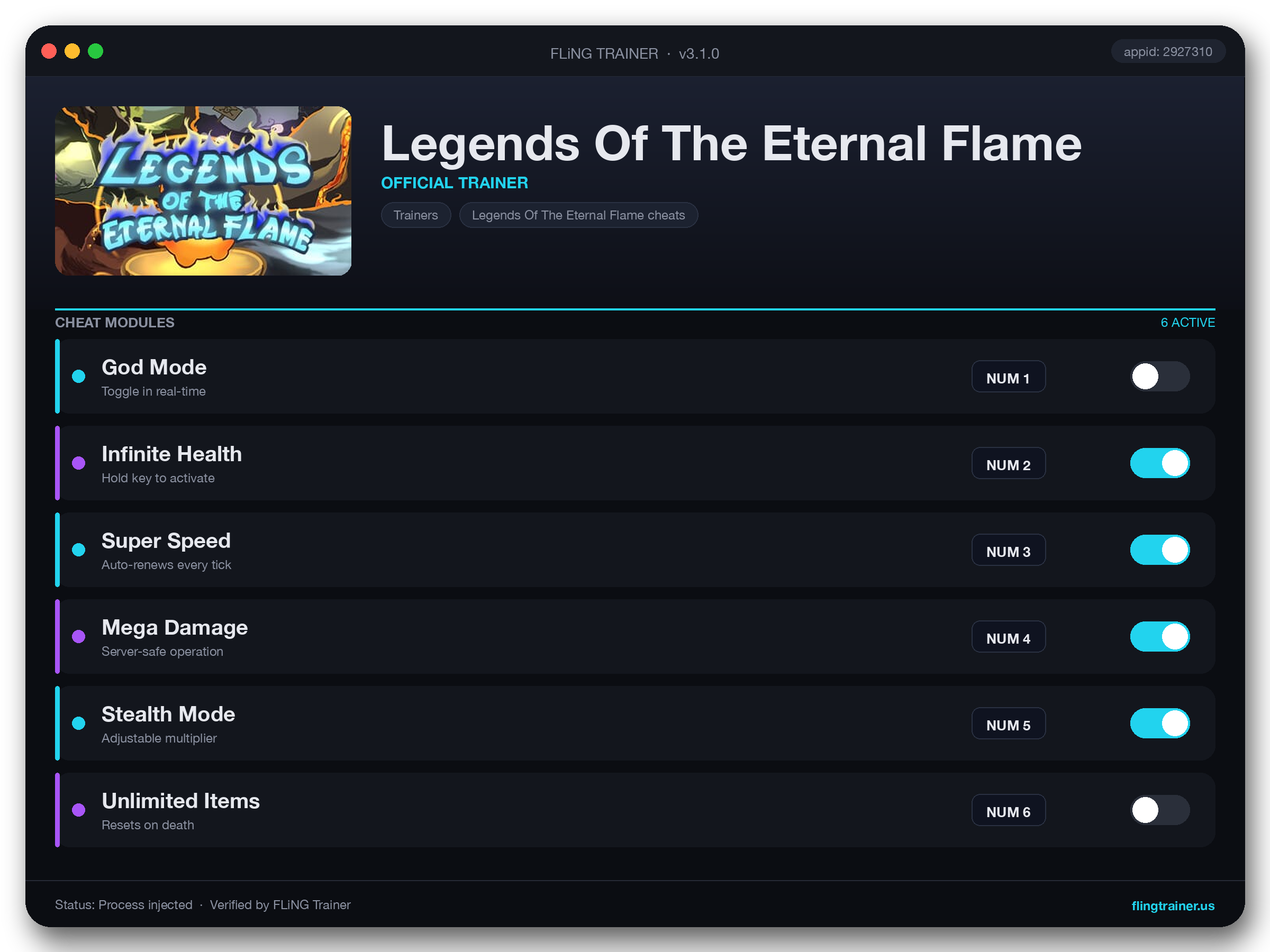 Legends Of The Eternal Flame Trainer interface
