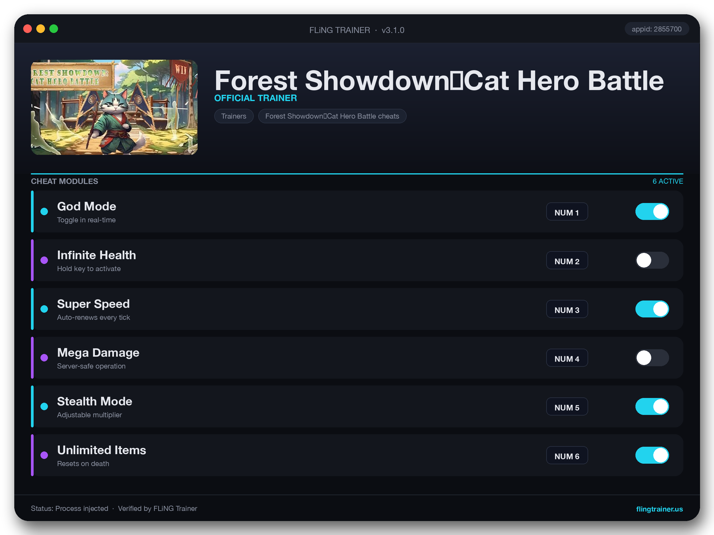 Forest Showdown：Cat Hero Battle Trainer interface