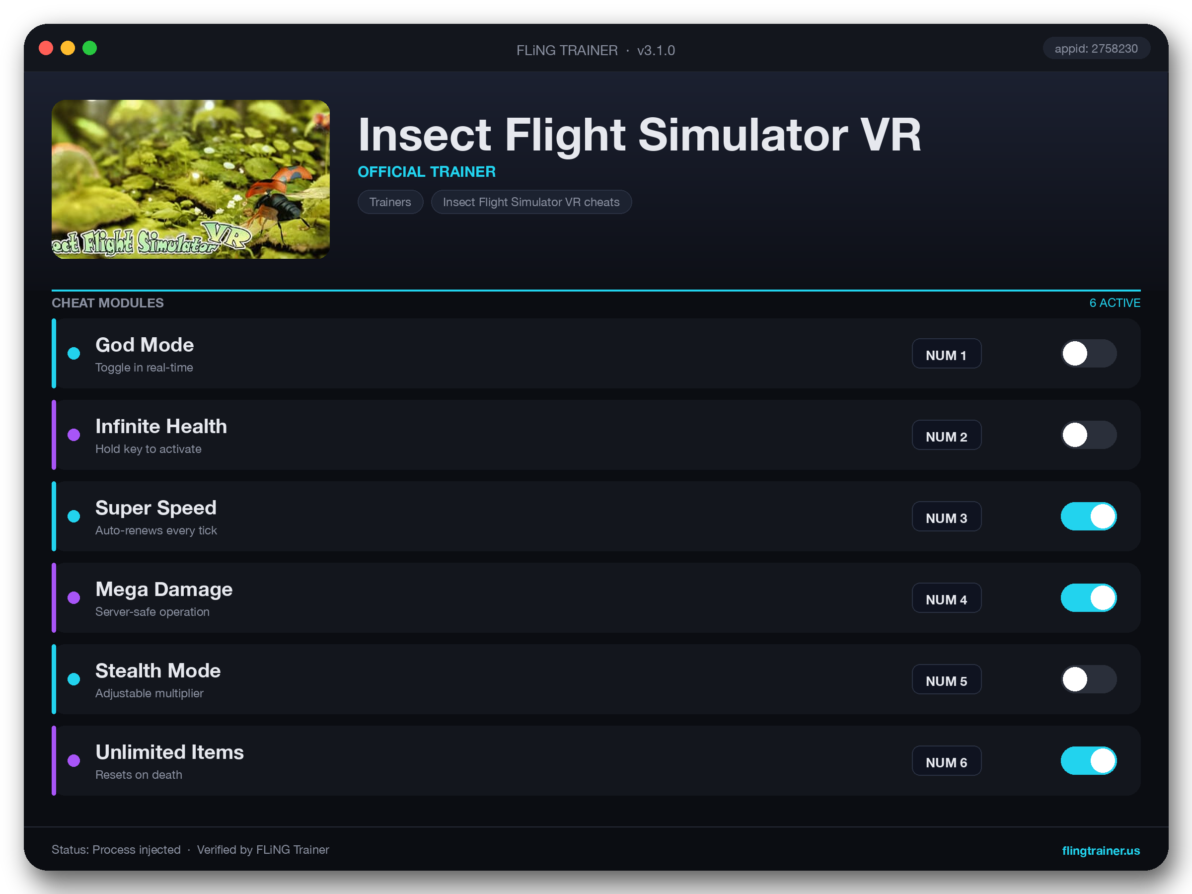 Insect Flight Simulator VR Trainer interface