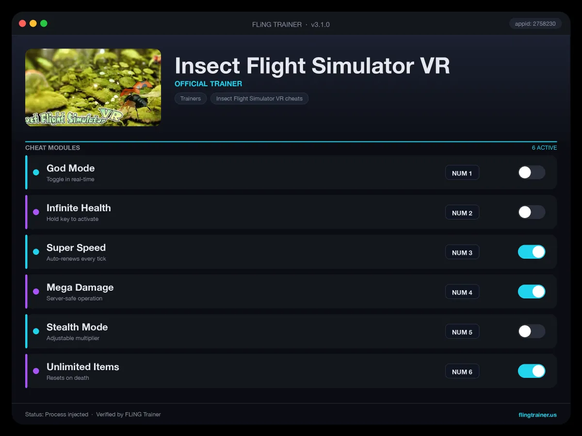 Insect Flight Simulator VR Trainer interface