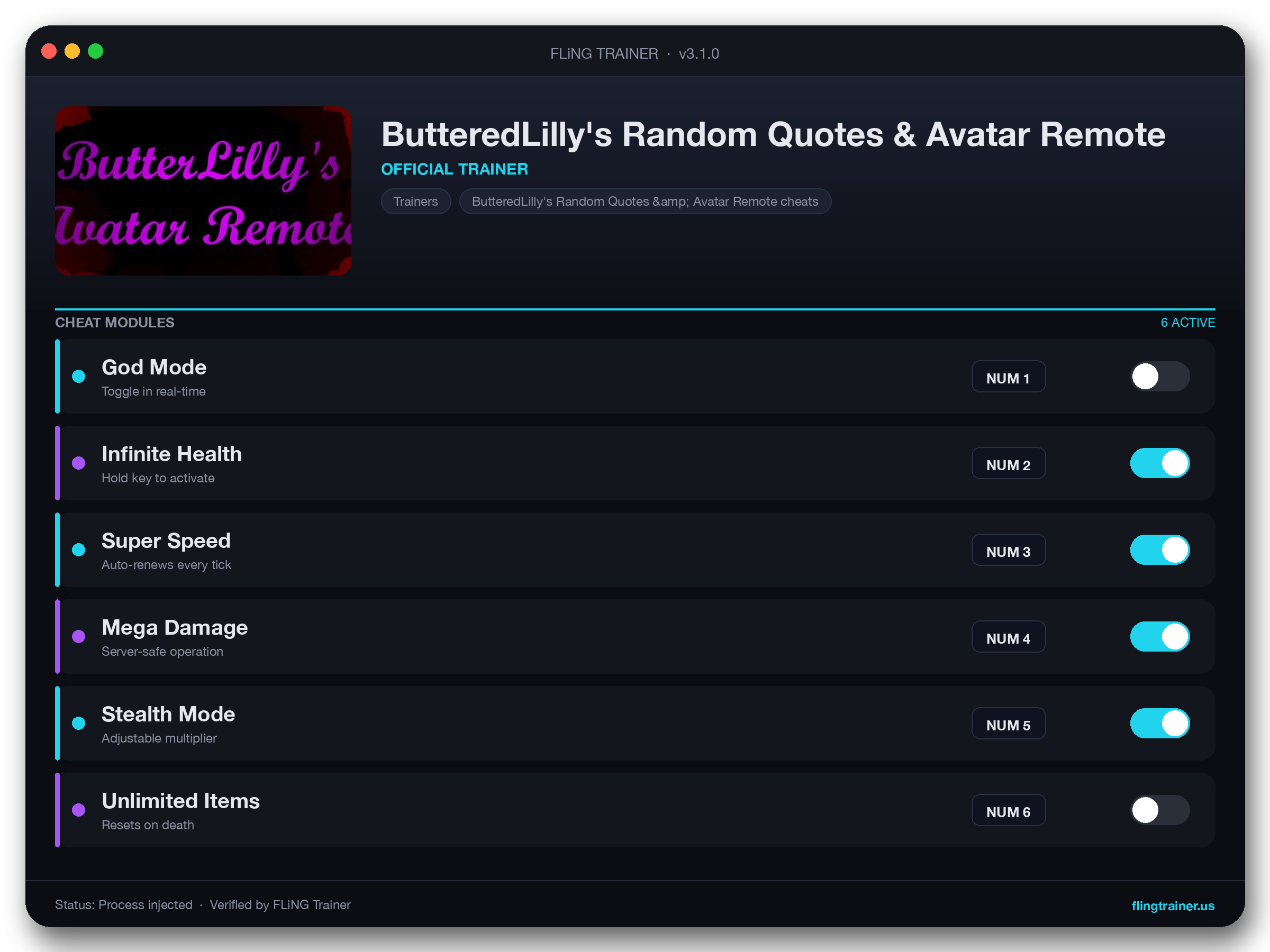 ButteredLilly's Random Quotes & Avatar Remote Trainer interface