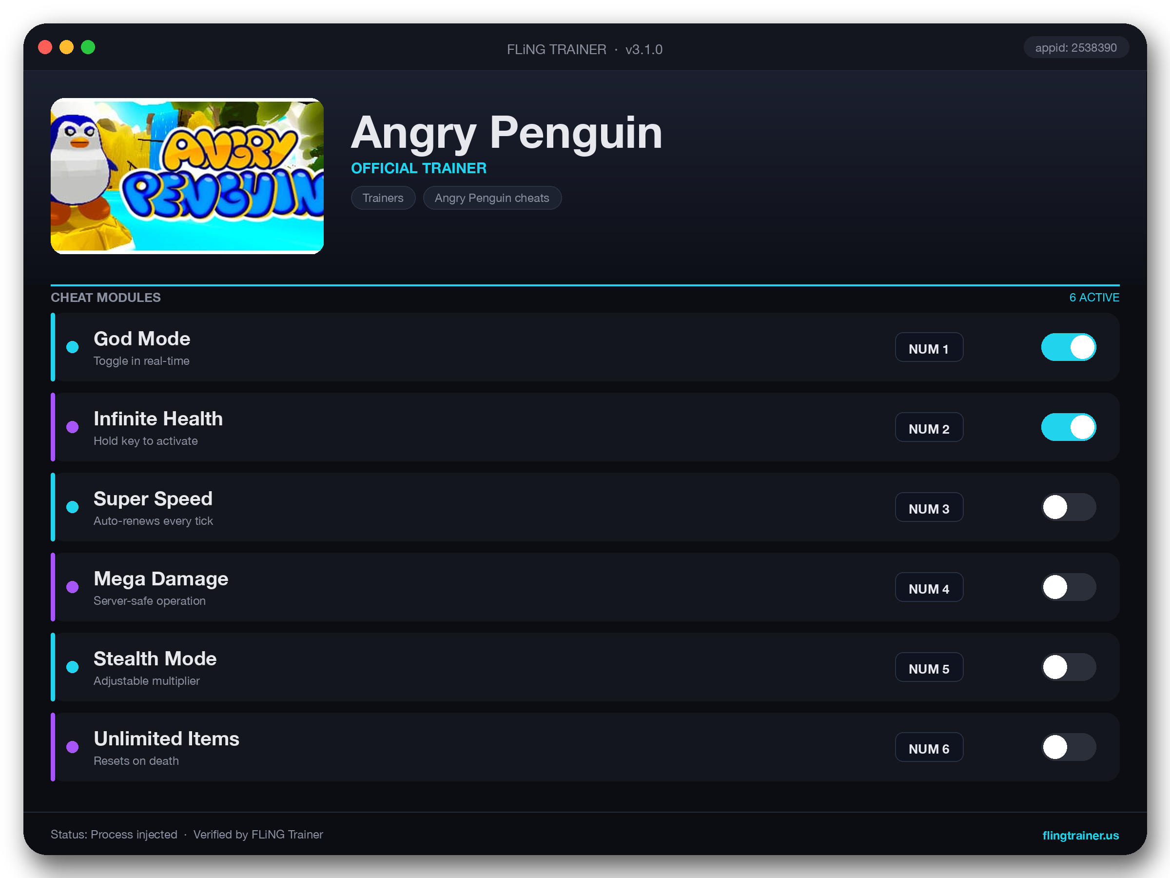 Angry Penguin Trainer interface