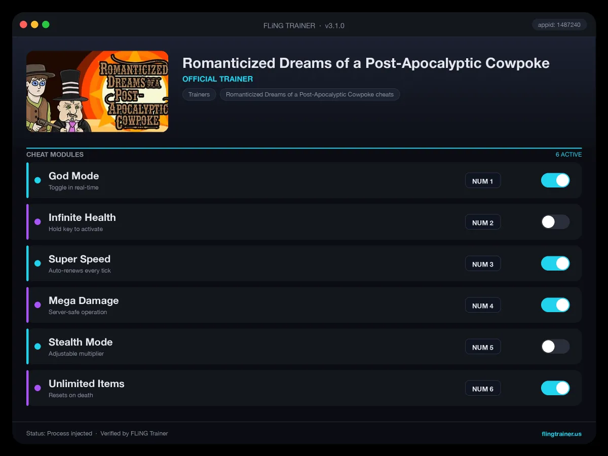 Romanticized Dreams of a Post-Apocalyptic Cowpoke Trainer interface