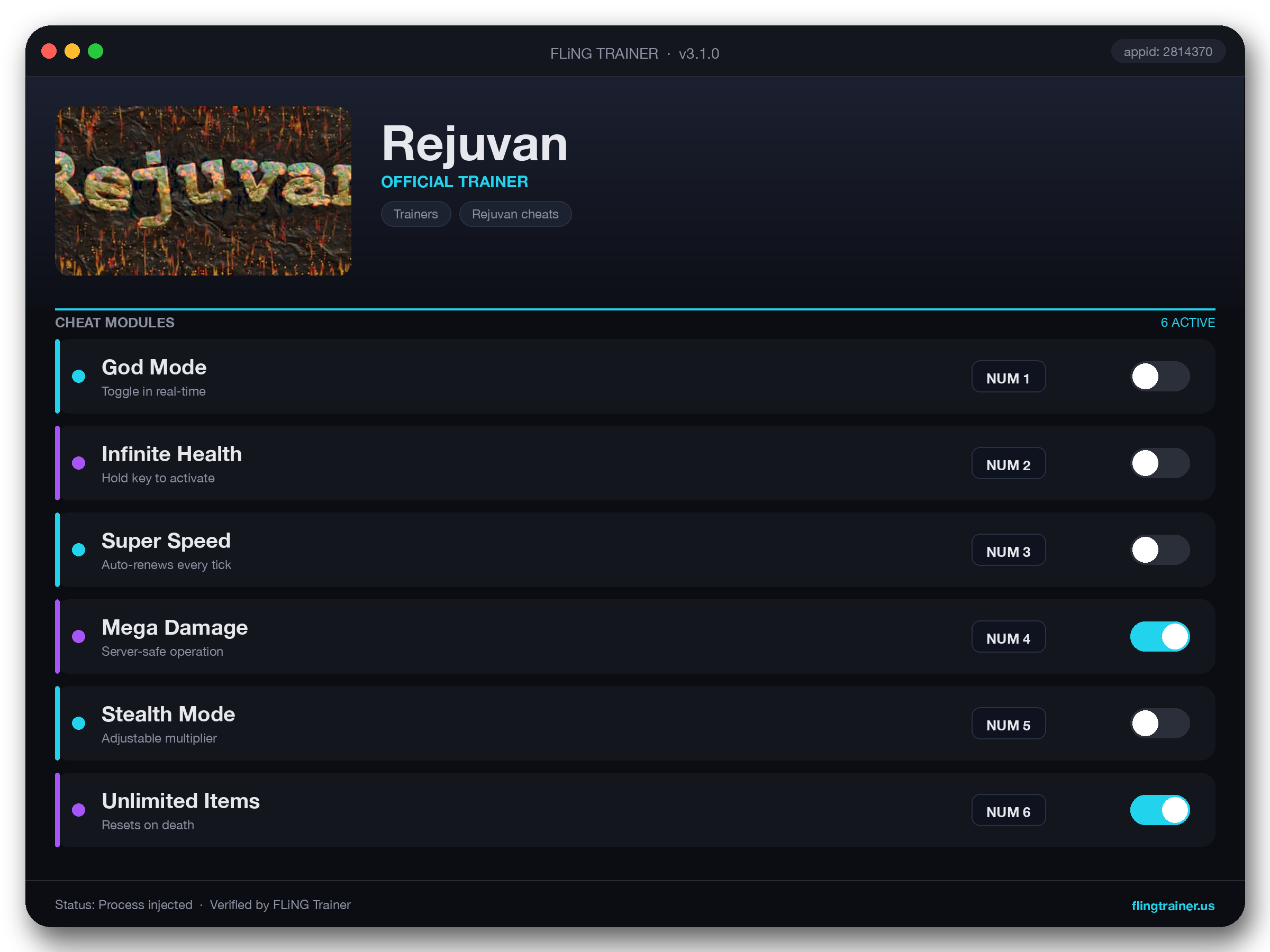 Rejuvan Trainer interface