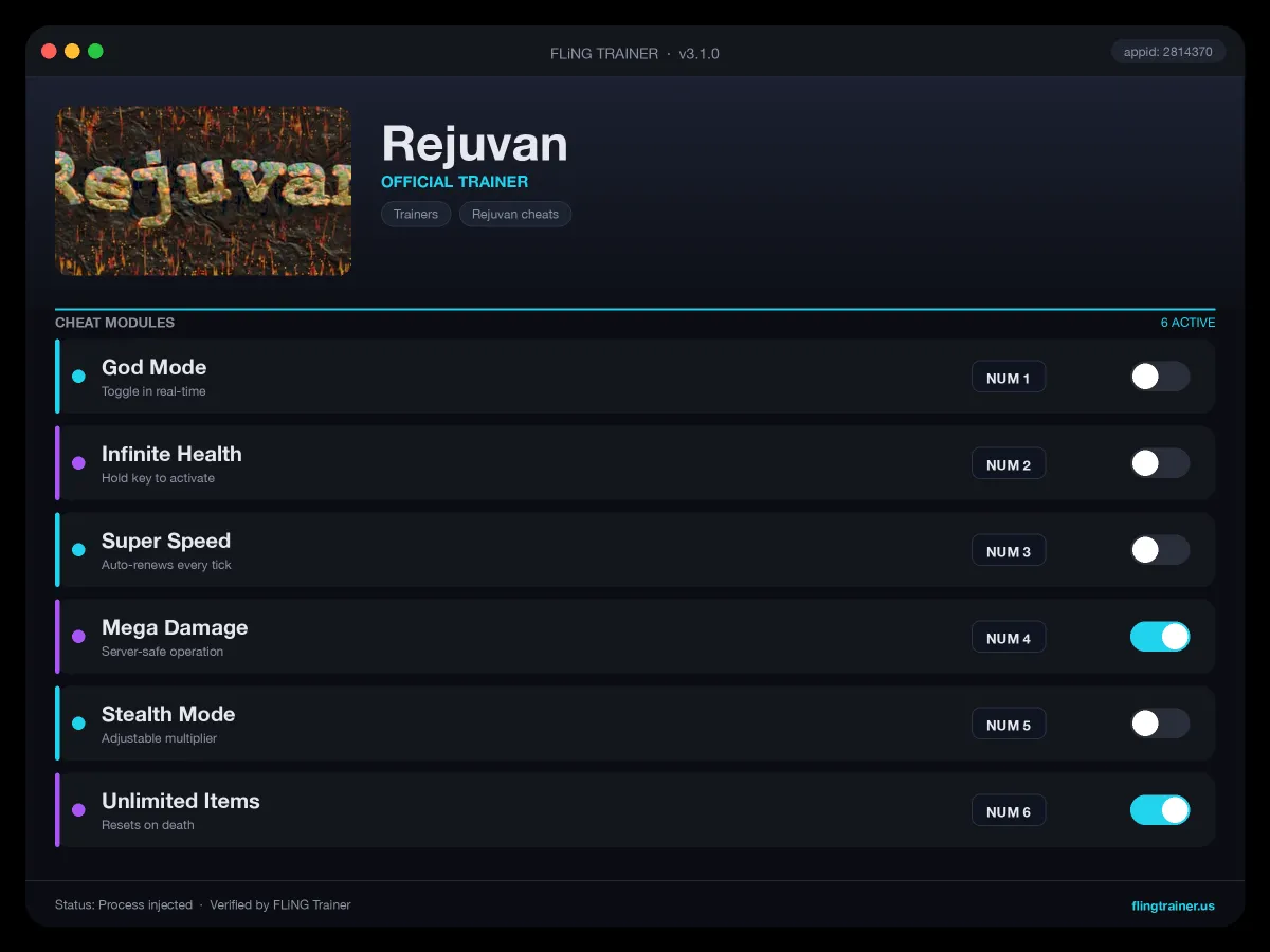 Rejuvan Trainer interface