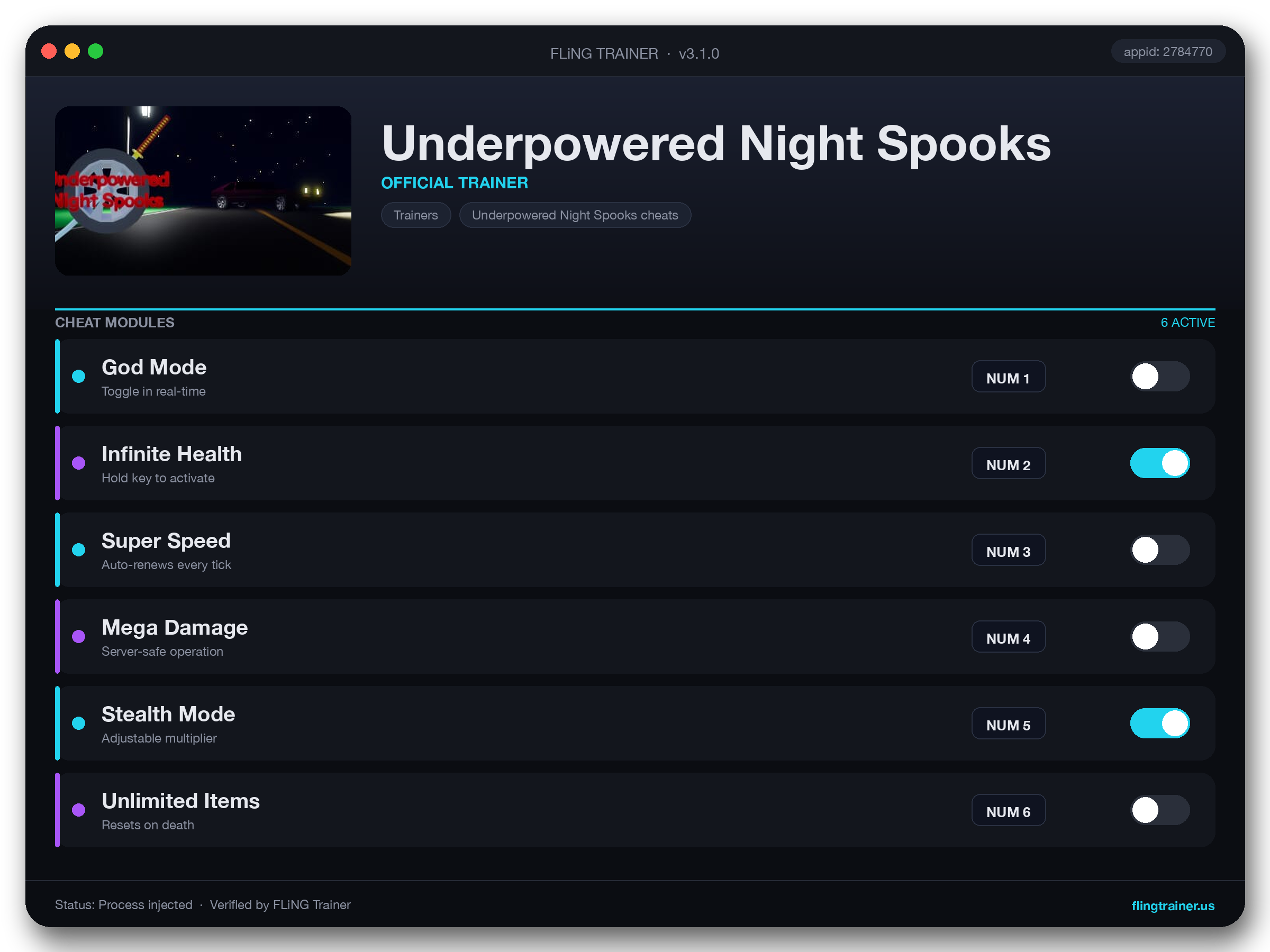 Underpowered Night Spooks Trainer interface