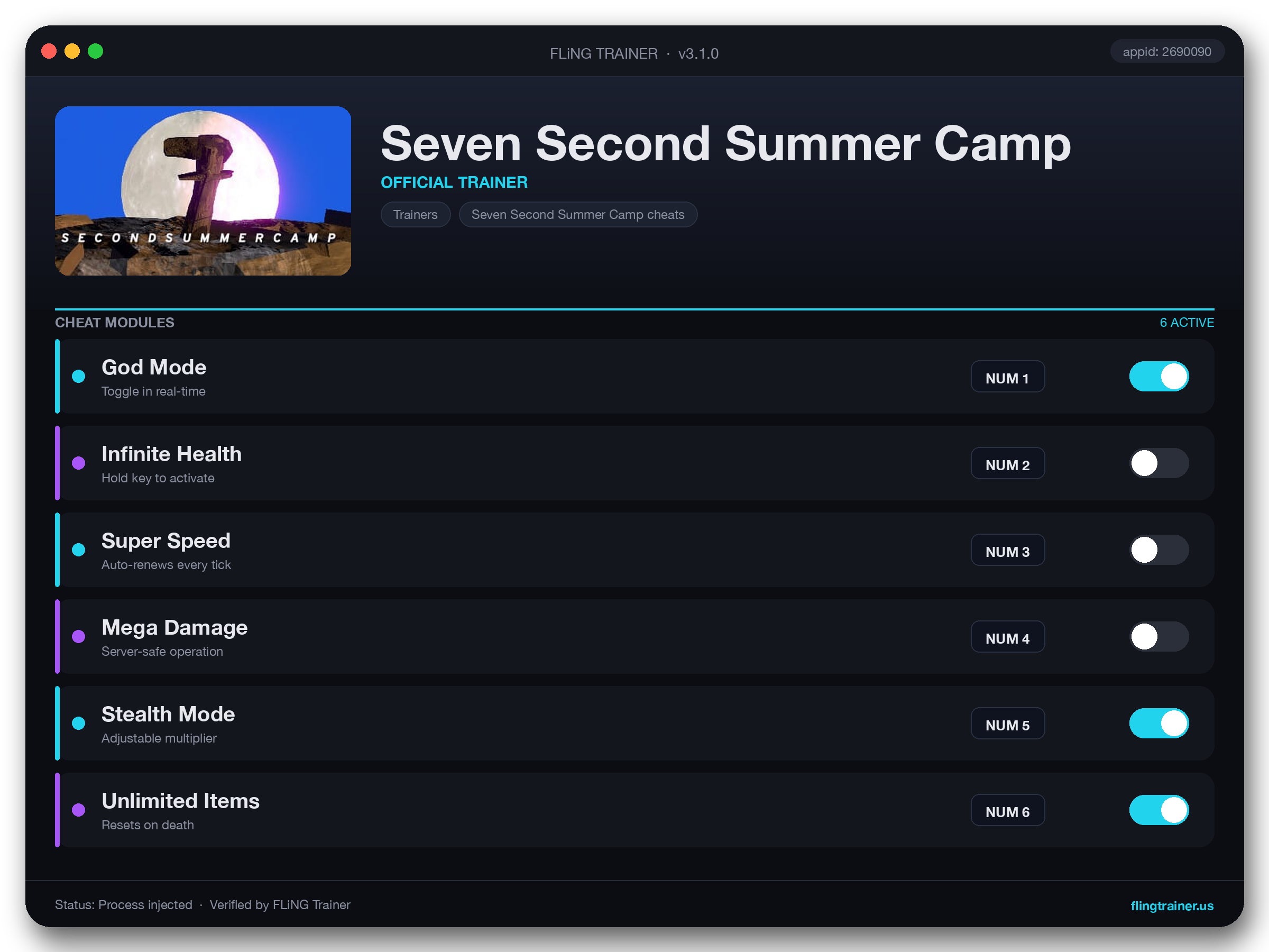 Seven Second Summer Camp Trainer interface