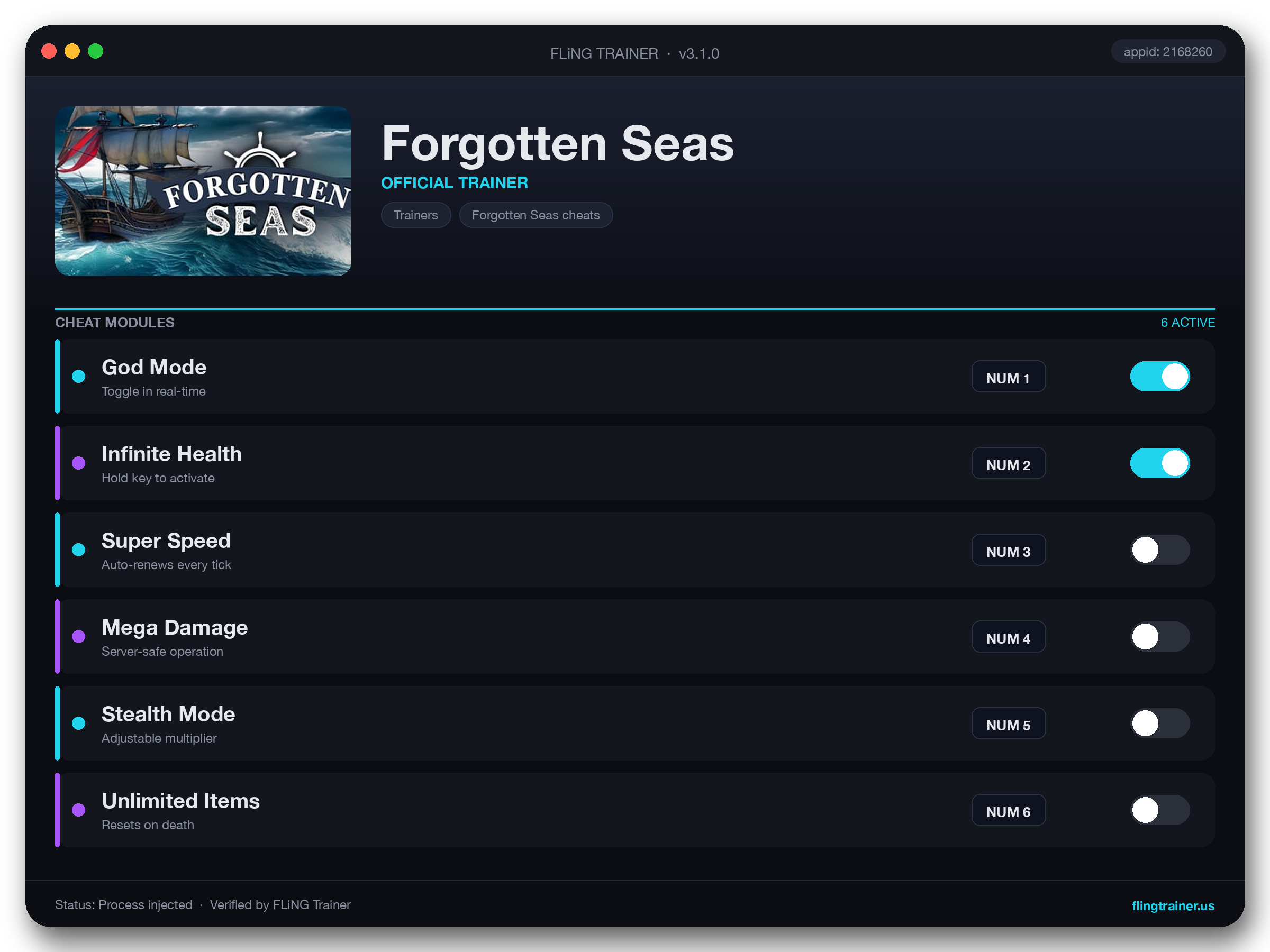 Forgotten Seas Trainer interface