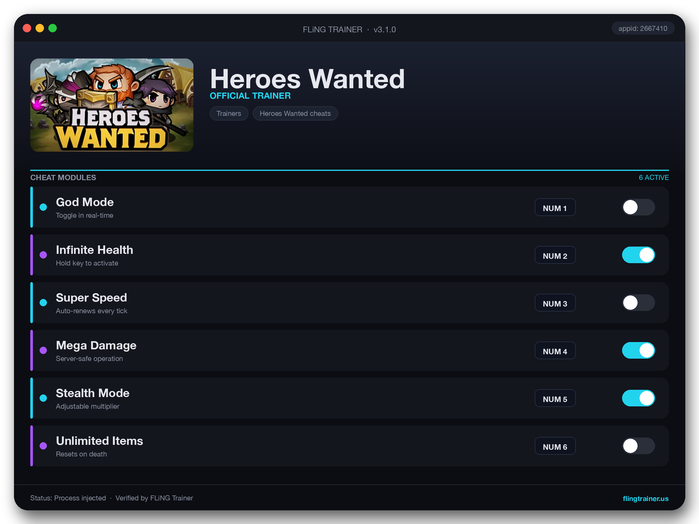 Heroes Wanted Trainer interface