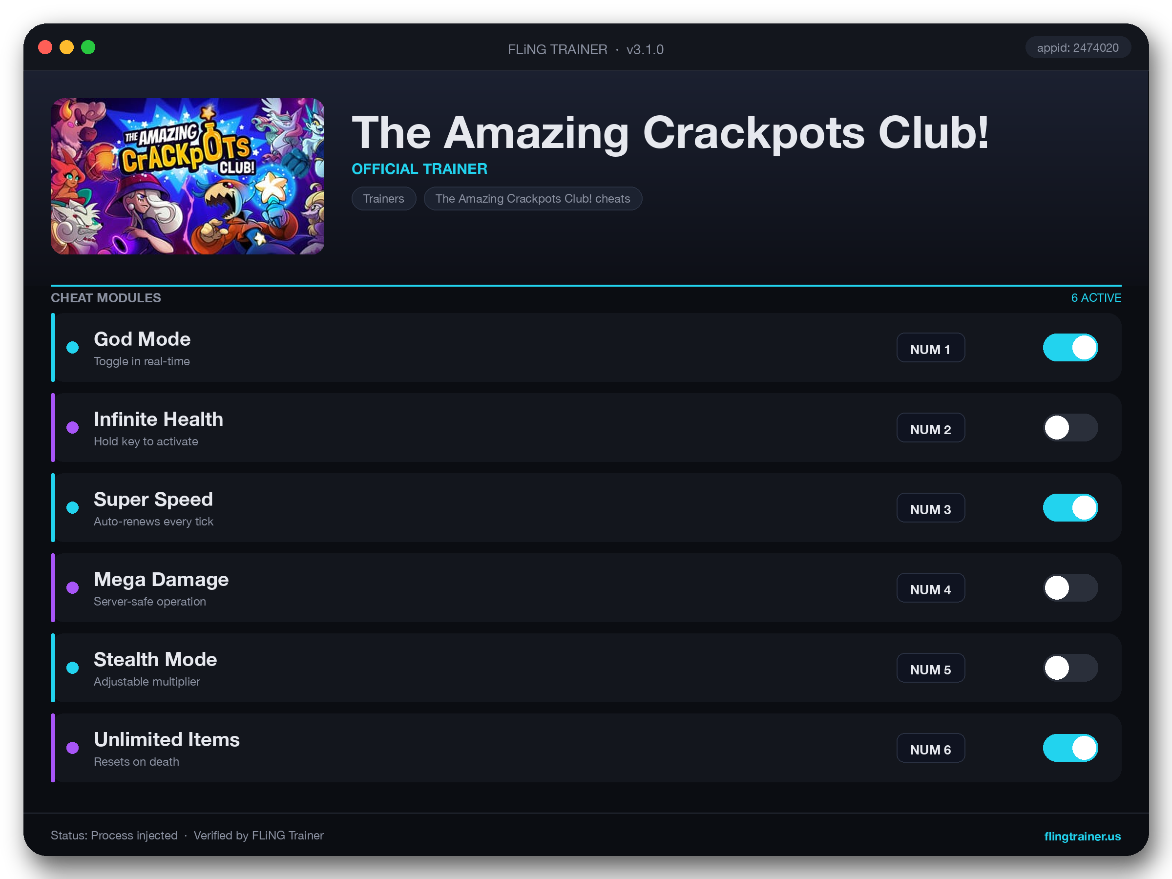 The Amazing Crackpots Club! Trainer interface