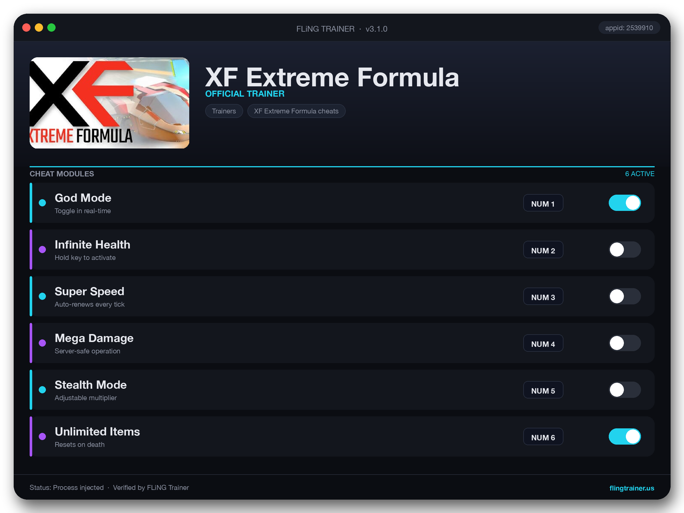 XF Extreme Formula Trainer interface