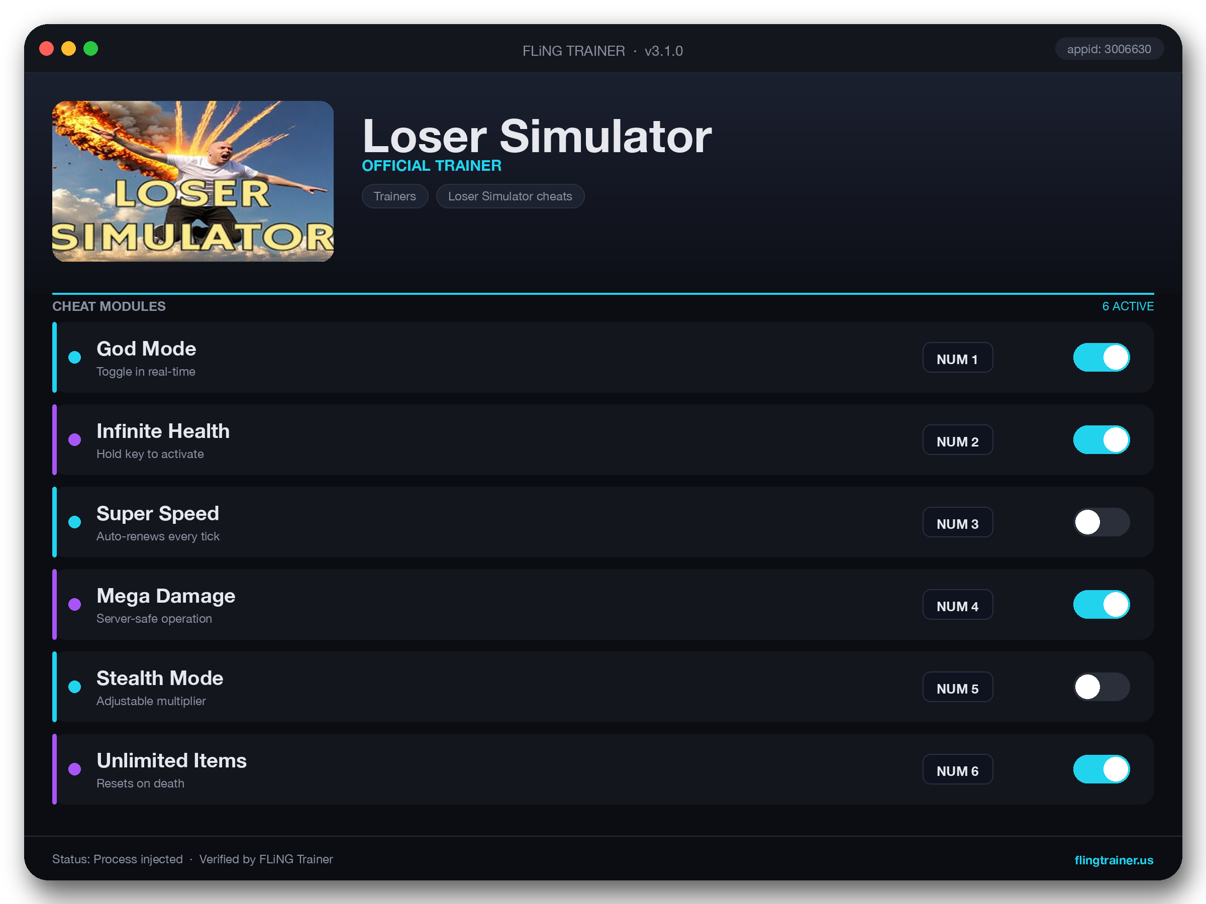 Loser Simulator Trainer interface